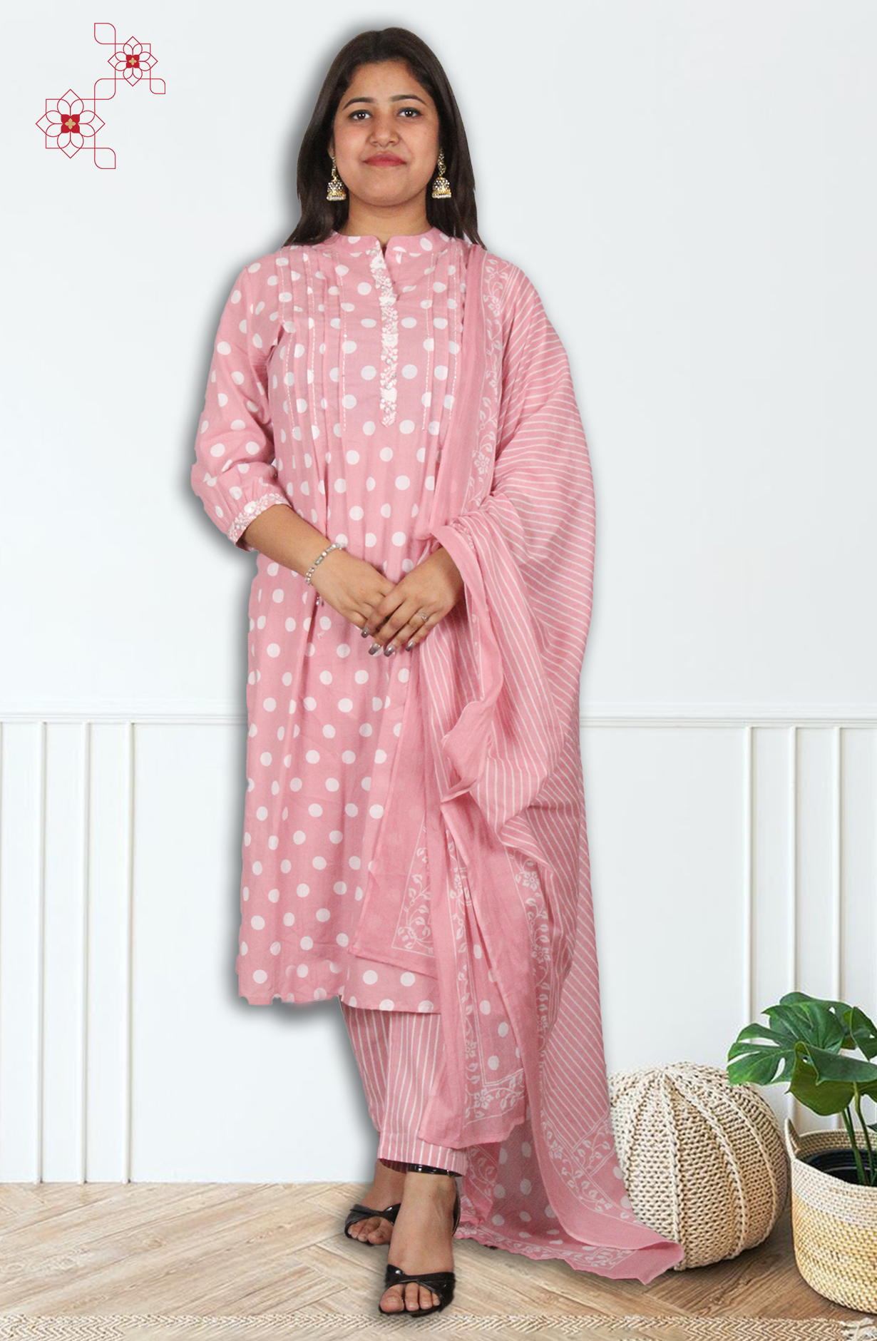 Pink Readymade Cotton Printed Salwar Suit with Dupatta - 845-76378 - Available Size M to XXL