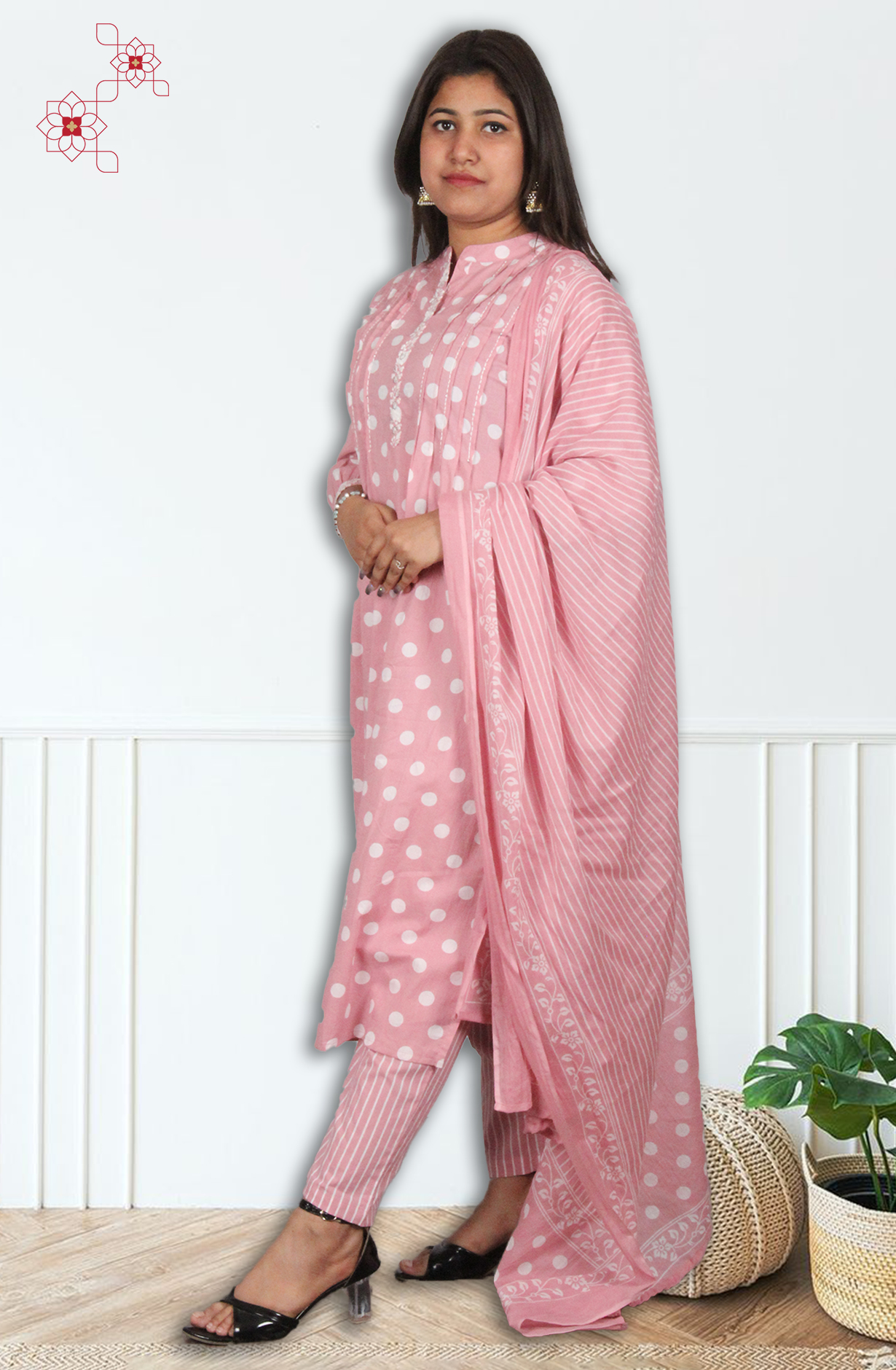 Pink Readymade Cotton Printed Salwar Suit with Dupatta - 845-76378 - Available Size M to XXL