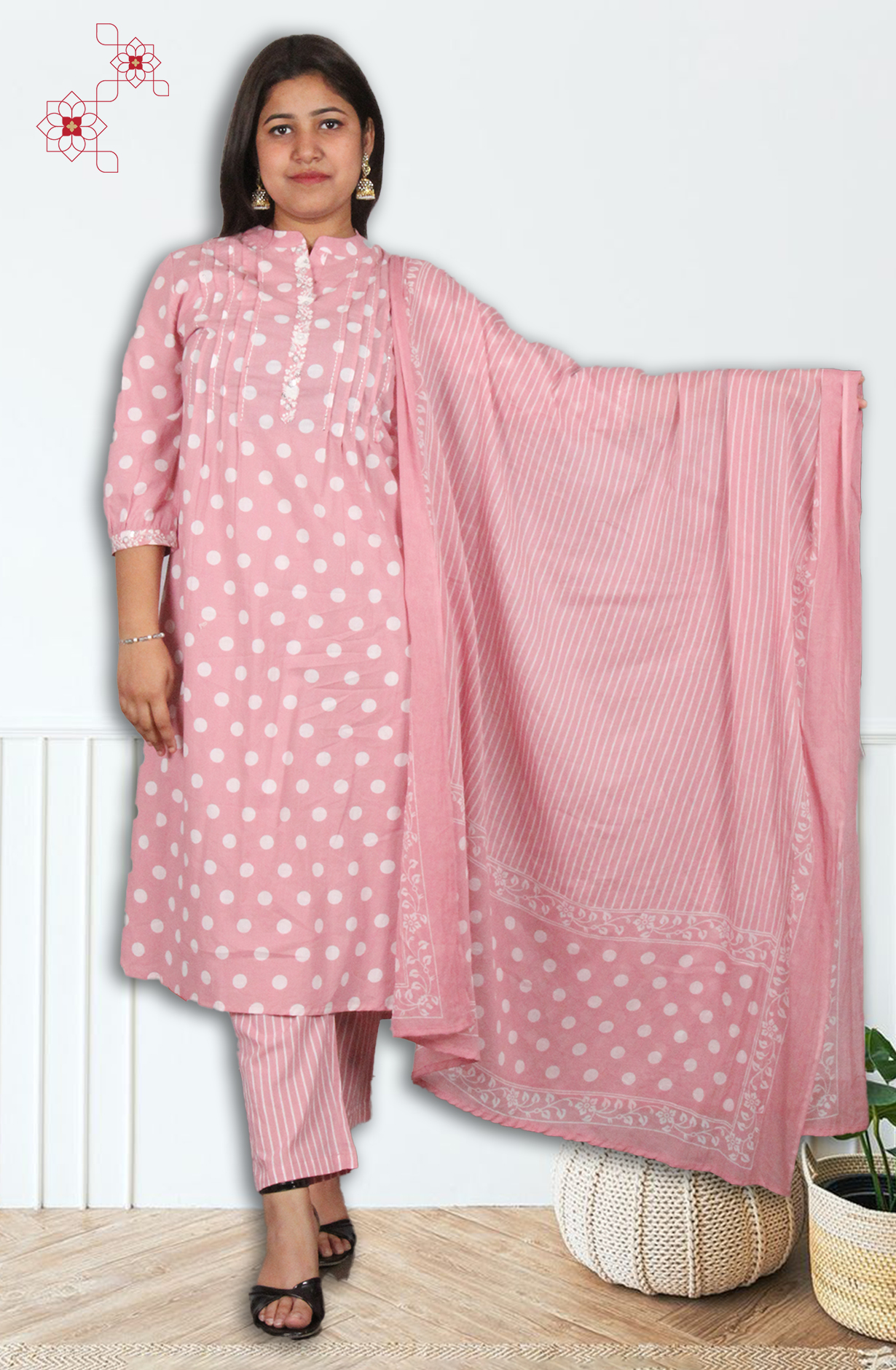 Pink Readymade Cotton Printed Salwar Suit with Dupatta - 845-76378 - Available Size M to XXL