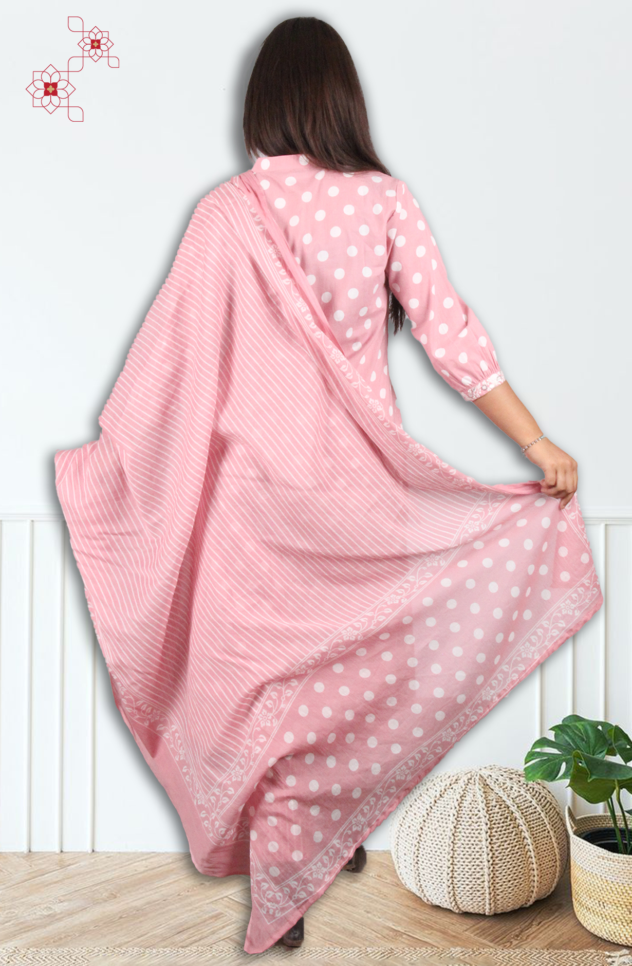 Pink Readymade Cotton Printed Salwar Suit with Dupatta - 845-76378 - Available Size M to XXL