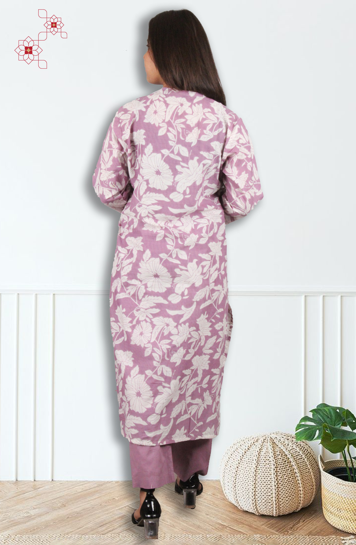 Mauve Cotton Printed Readymade Top Bottom Set - 845-76571 - Available Size M to XXXL