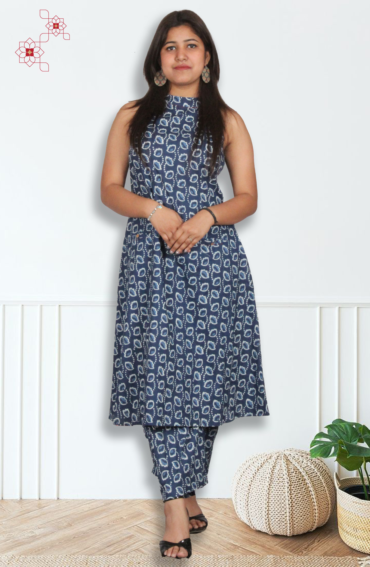 Indigo Blue Cotton Printed Top Bottom Set - 845-76633 - Available Size S to XXL