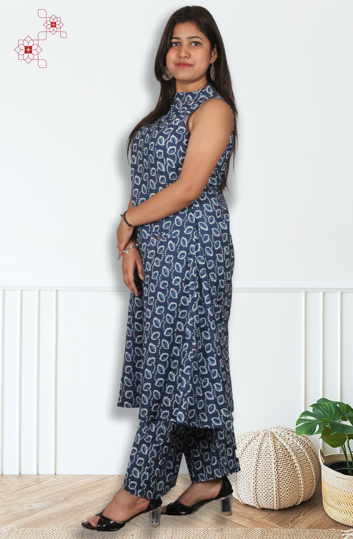 Indigo Blue Cotton Printed Top Bottom Set - 845-76633 - Available Size S to XXL