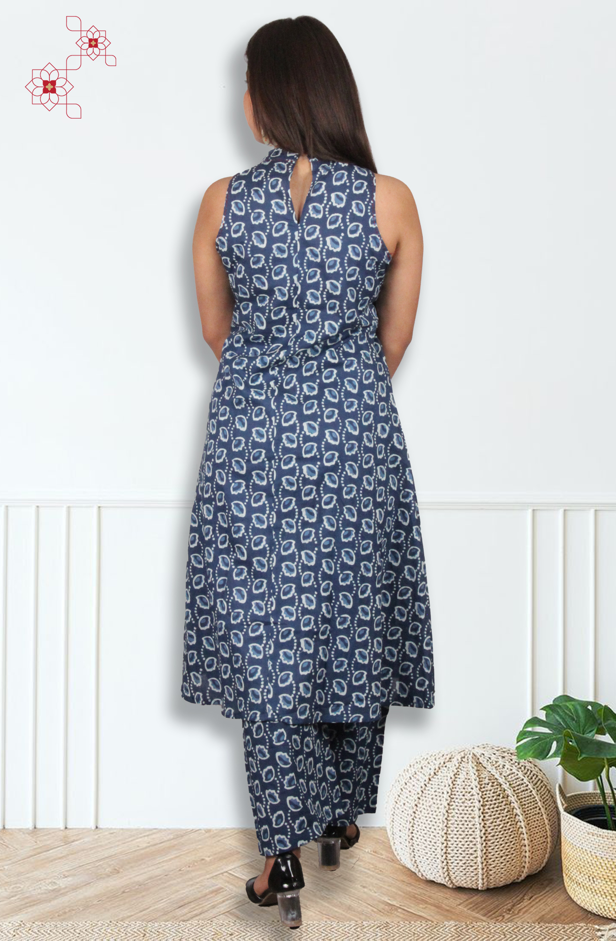 Indigo Blue Cotton Printed Top Bottom Set - 845-76633 - Available Size S to XXL