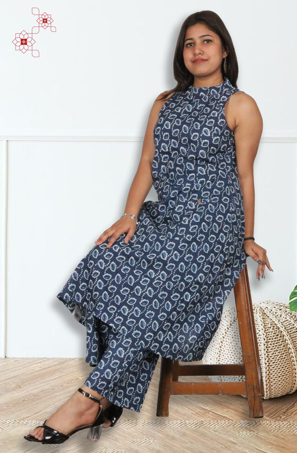 Indigo Blue Cotton Printed Top Bottom Set - 845-76633 - Available Size S to XXL