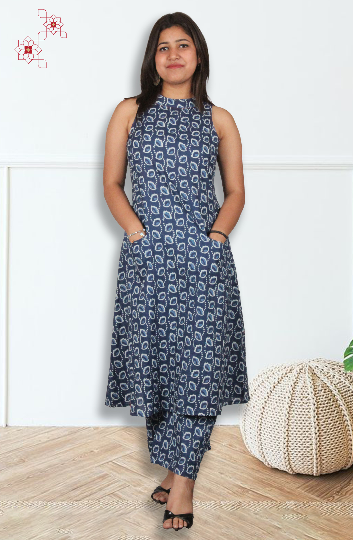 Indigo Blue Cotton Printed Top Bottom Set - 845-76633 - Available Size S to XXL