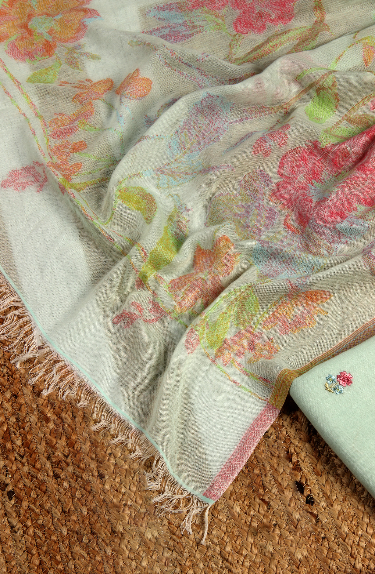 Sea Green Cotton Embroidered Salwar Kameez with Dupatta - R157-SPR1523B