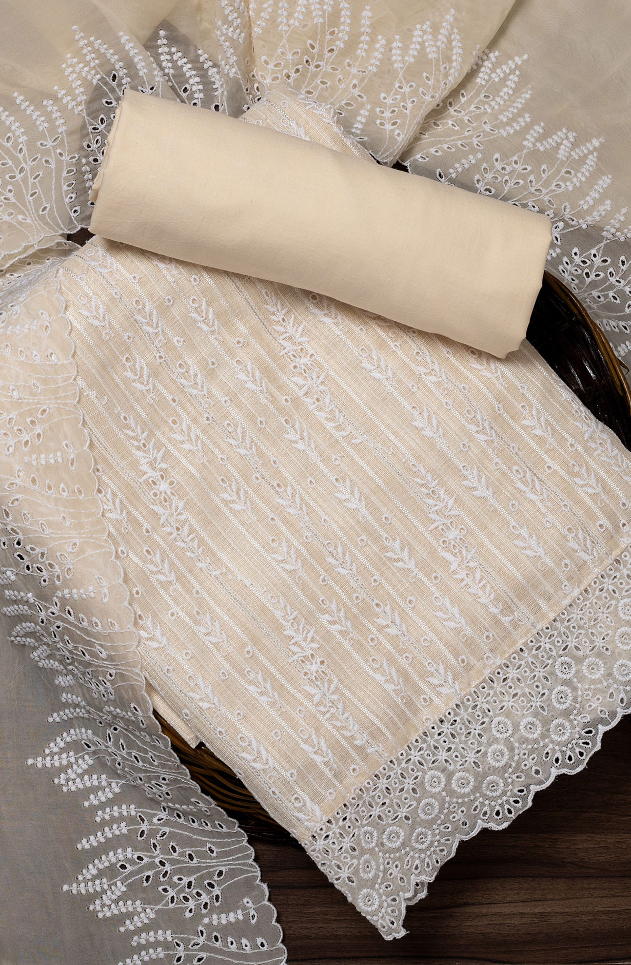 Fawn Linen Beautiful Embroidered Suit with Organza Dupatta - VAR1201C