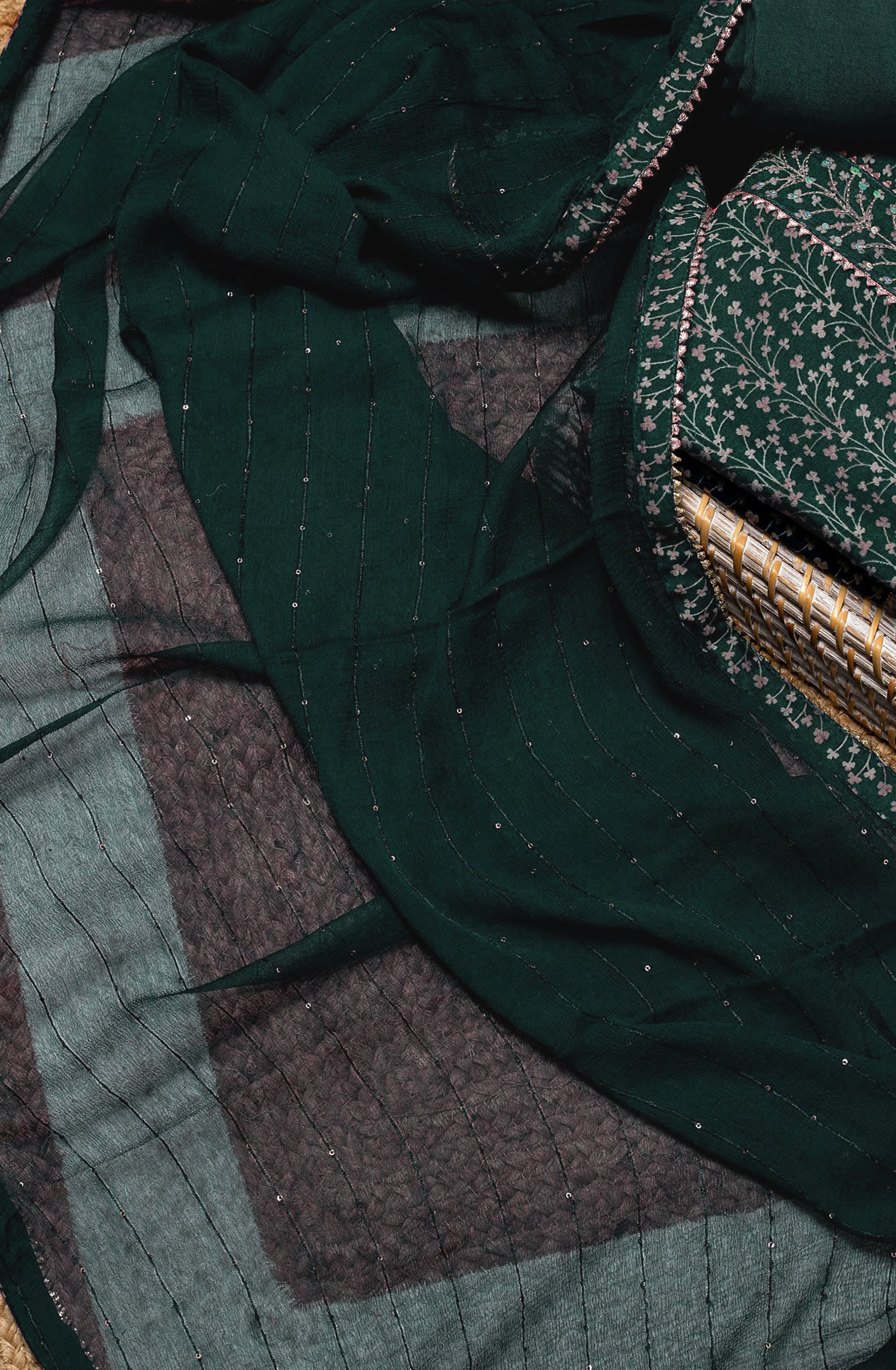 Bottle Green Modal Silk Digital Printed Suit with Chiffon Dupatta - 912-YRT09713A