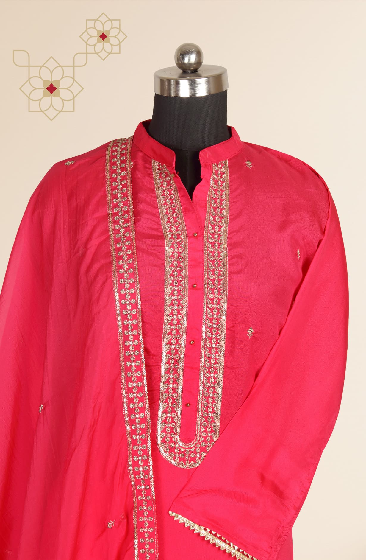 Rani Pink Silk Semi Stitched Suit-set with Organza Dupatta - 888-5490A