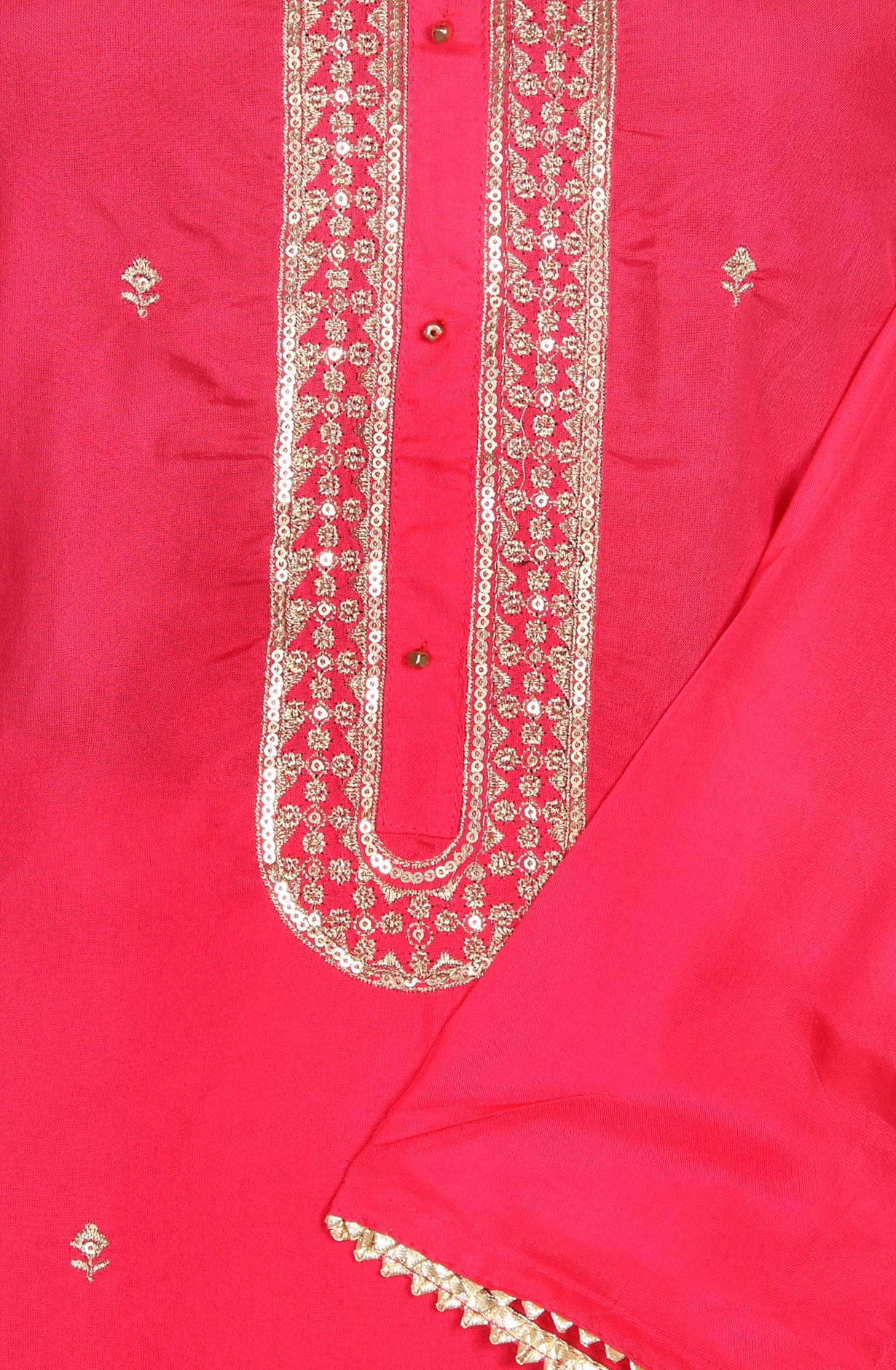 Rani Pink Silk Semi Stitched Suit-set with Organza Dupatta - 888-5490A