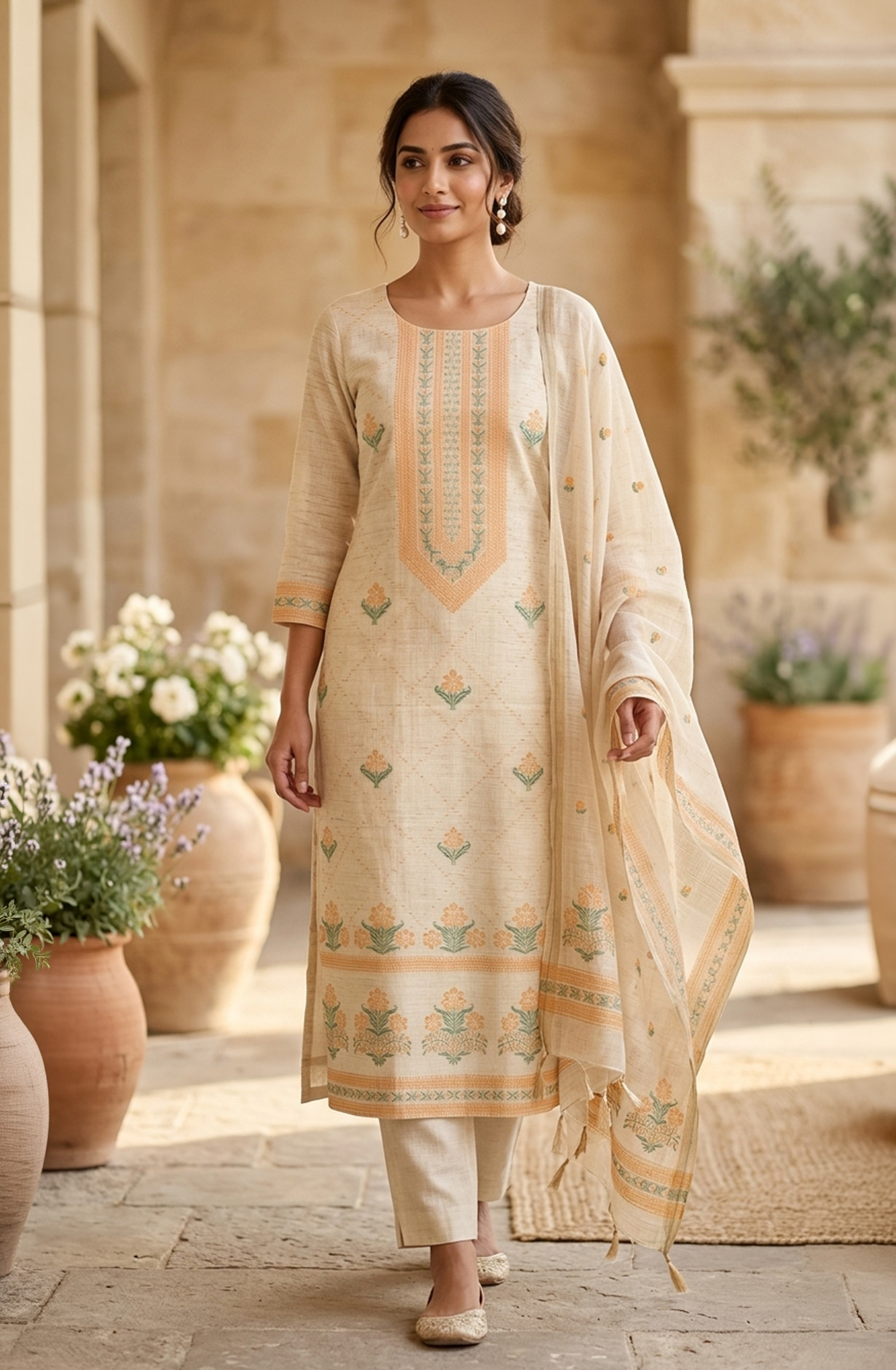 Orange Chanderi Beautiful Suit Set with Chanderi Dupatta - 131-MW175A