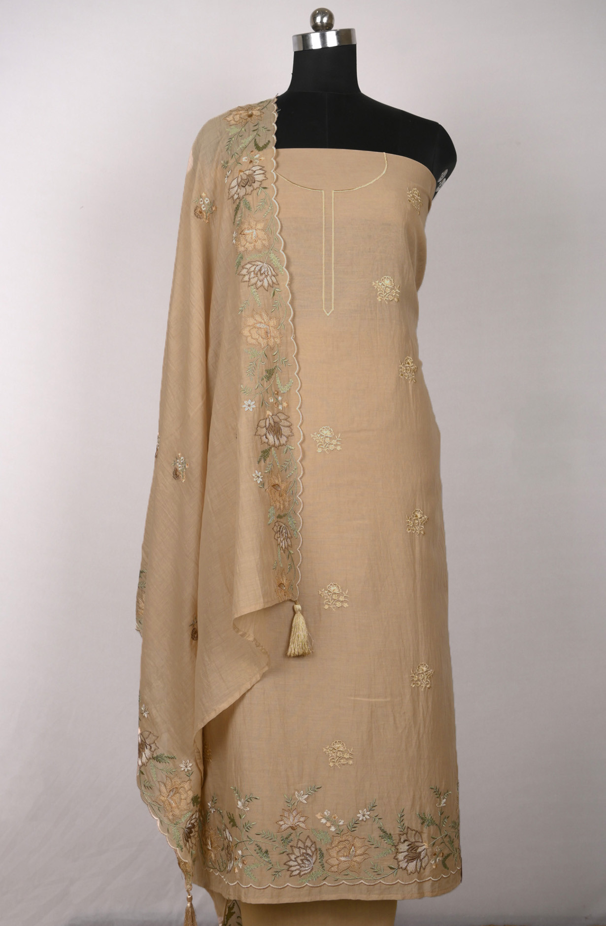Beige Mul Cotton Beautiful Suit Set with Dupatta - 996-MCHEMB1112A