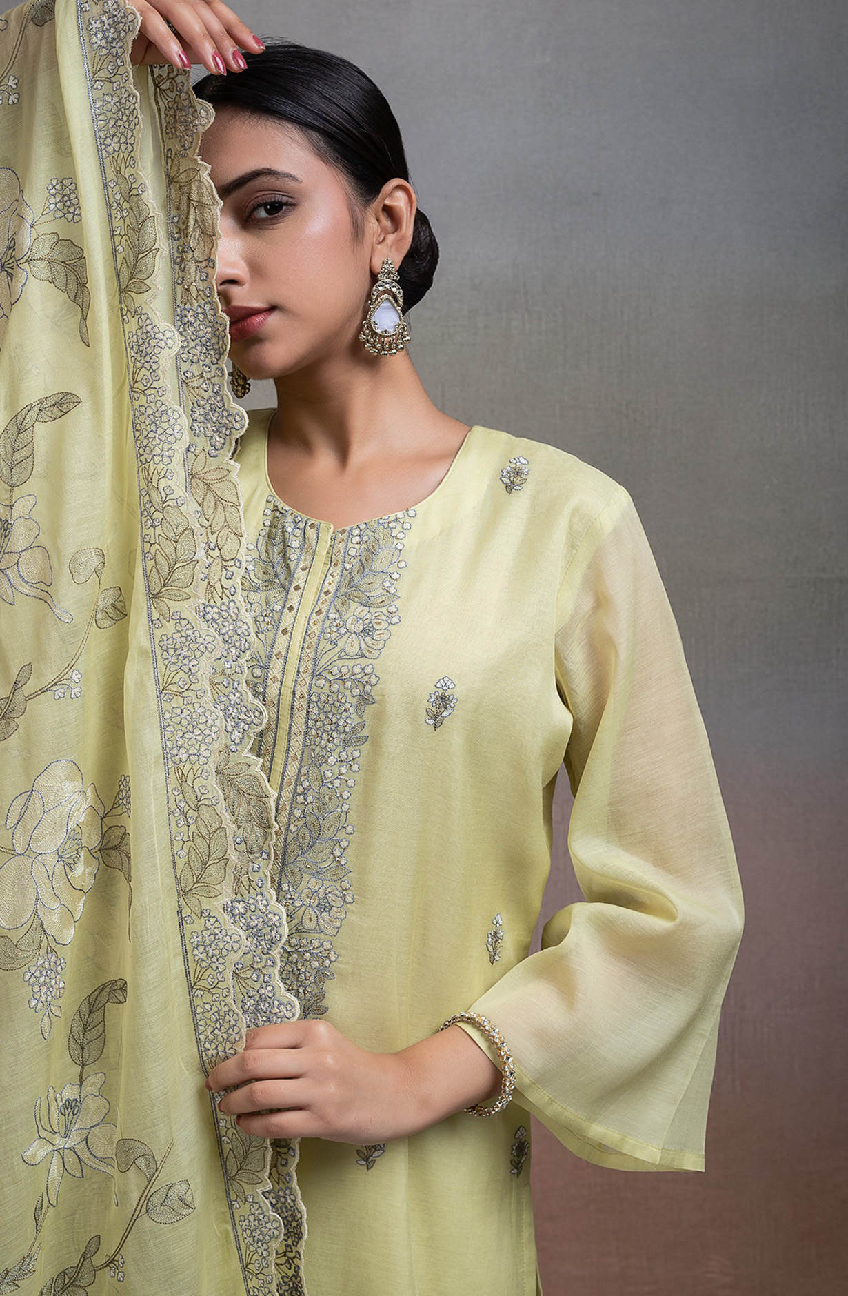 Lemon Pure mul chanderi beautiful Suit Set with Dupatta - R157-SPR2647