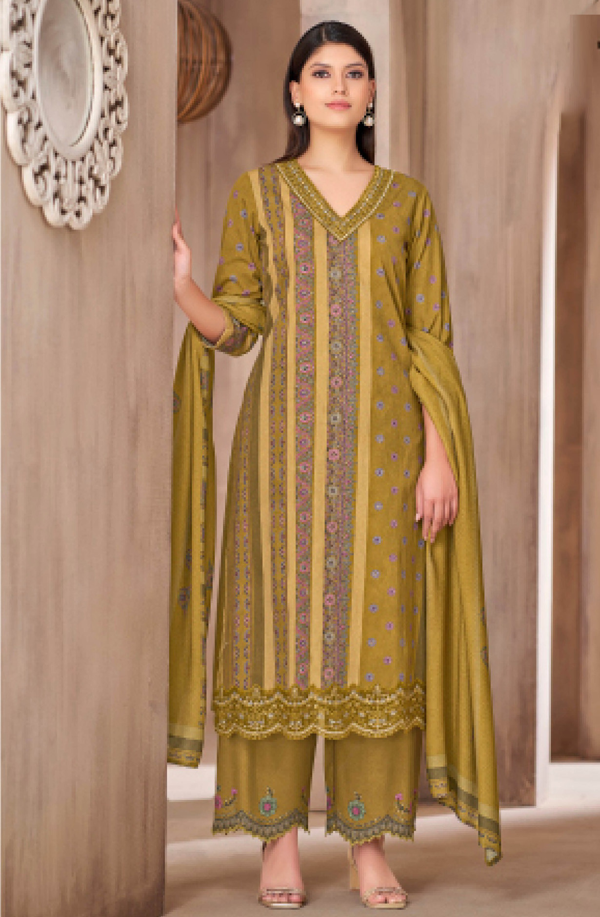 Yellow pure corduroy Suit set with Dupatta- ISH5018