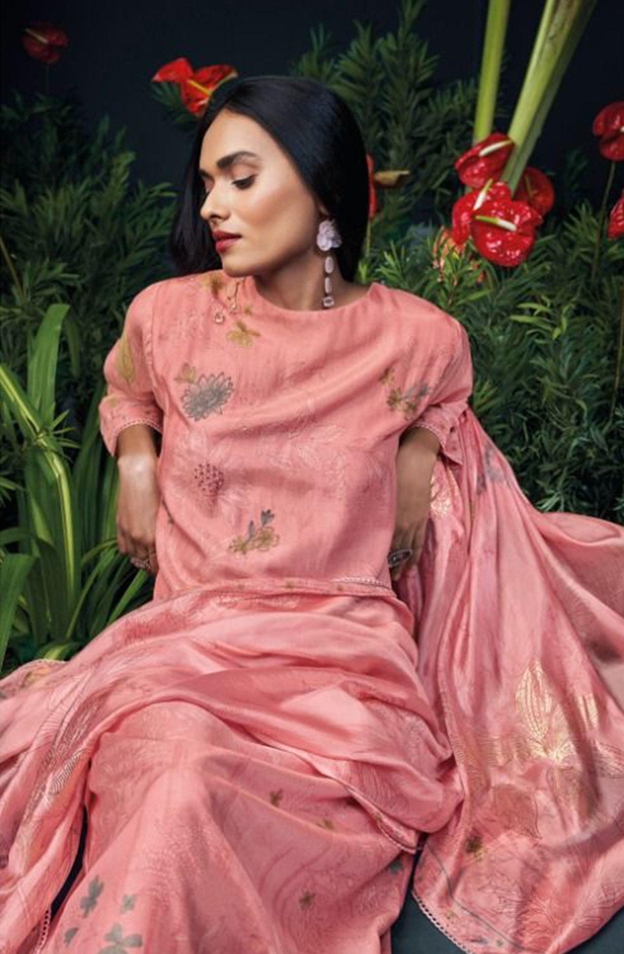 Pink Silk Suit set with Dupatta- ZAN1693