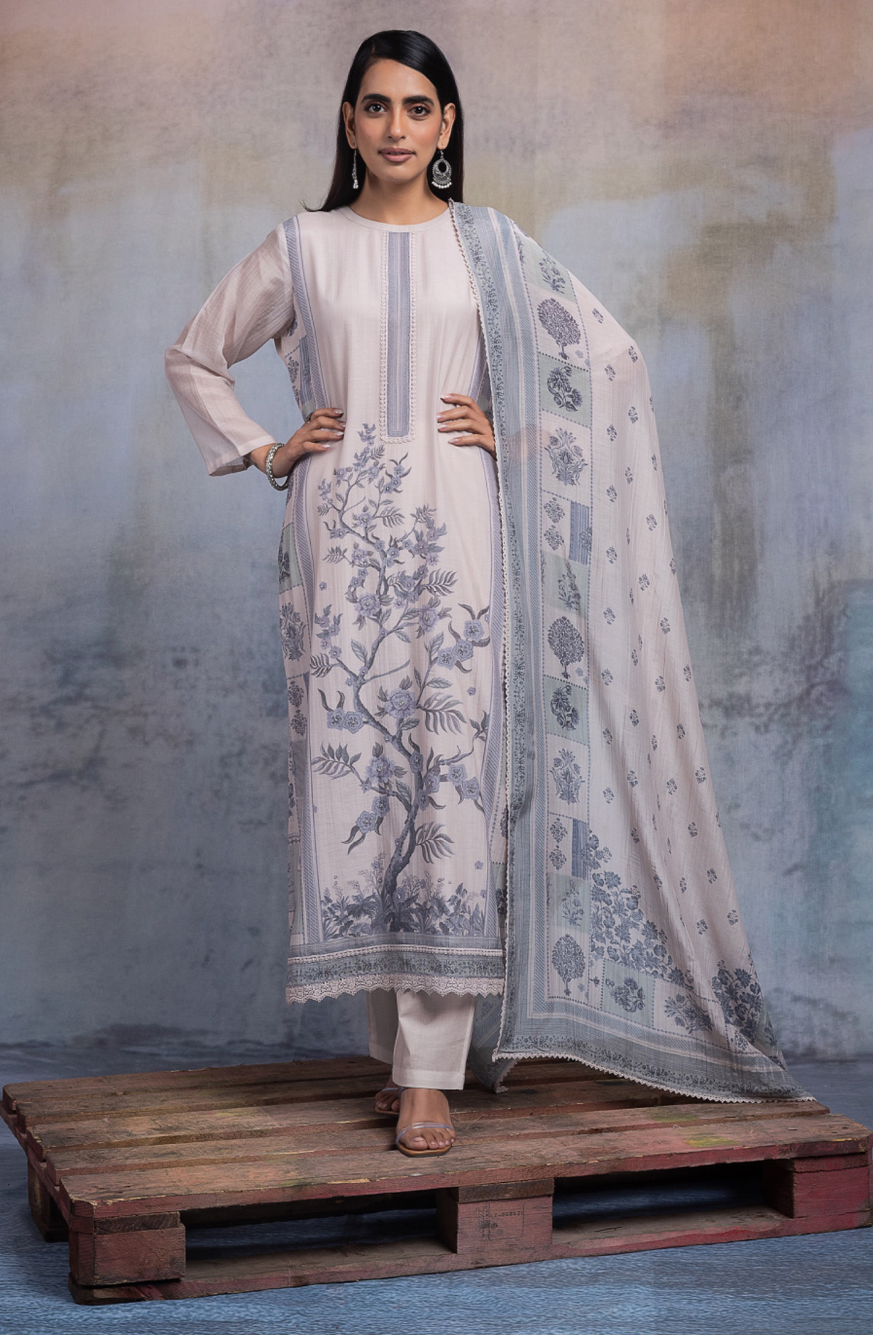 Brown Pure mulchanderi Unstitched Suit Set with Dupatta - SHAKNT119B