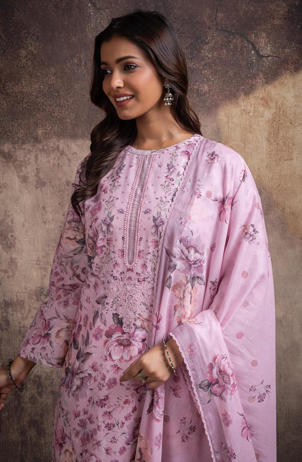 Pink Pure cotton lawn Digital Printed Beautiful Suit Set with Dupatta - VINNT203C