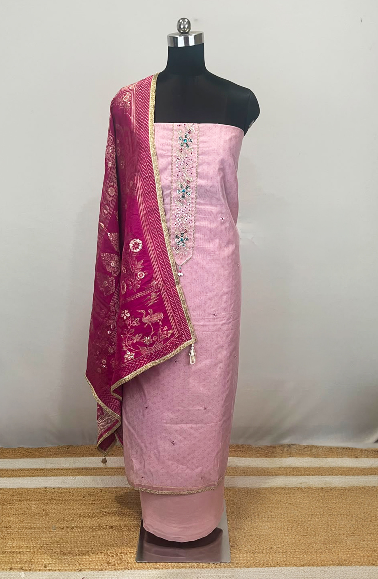 Pink Silk Unstitched Suit Set with Beautiful Rani Dupatta - 693-JDF3205