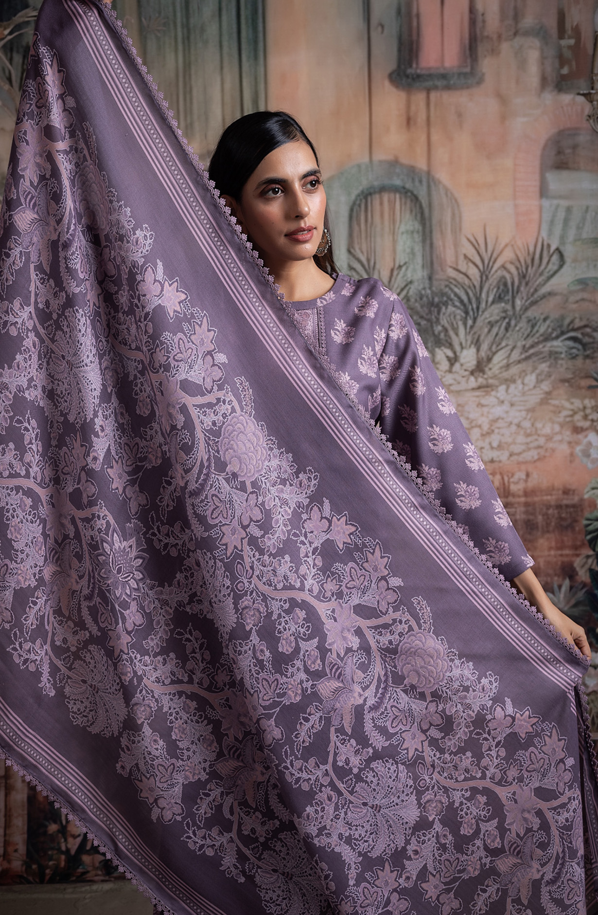 Mauve Pashmina Suit set with Pashmina Dupatta - ZIR2094B