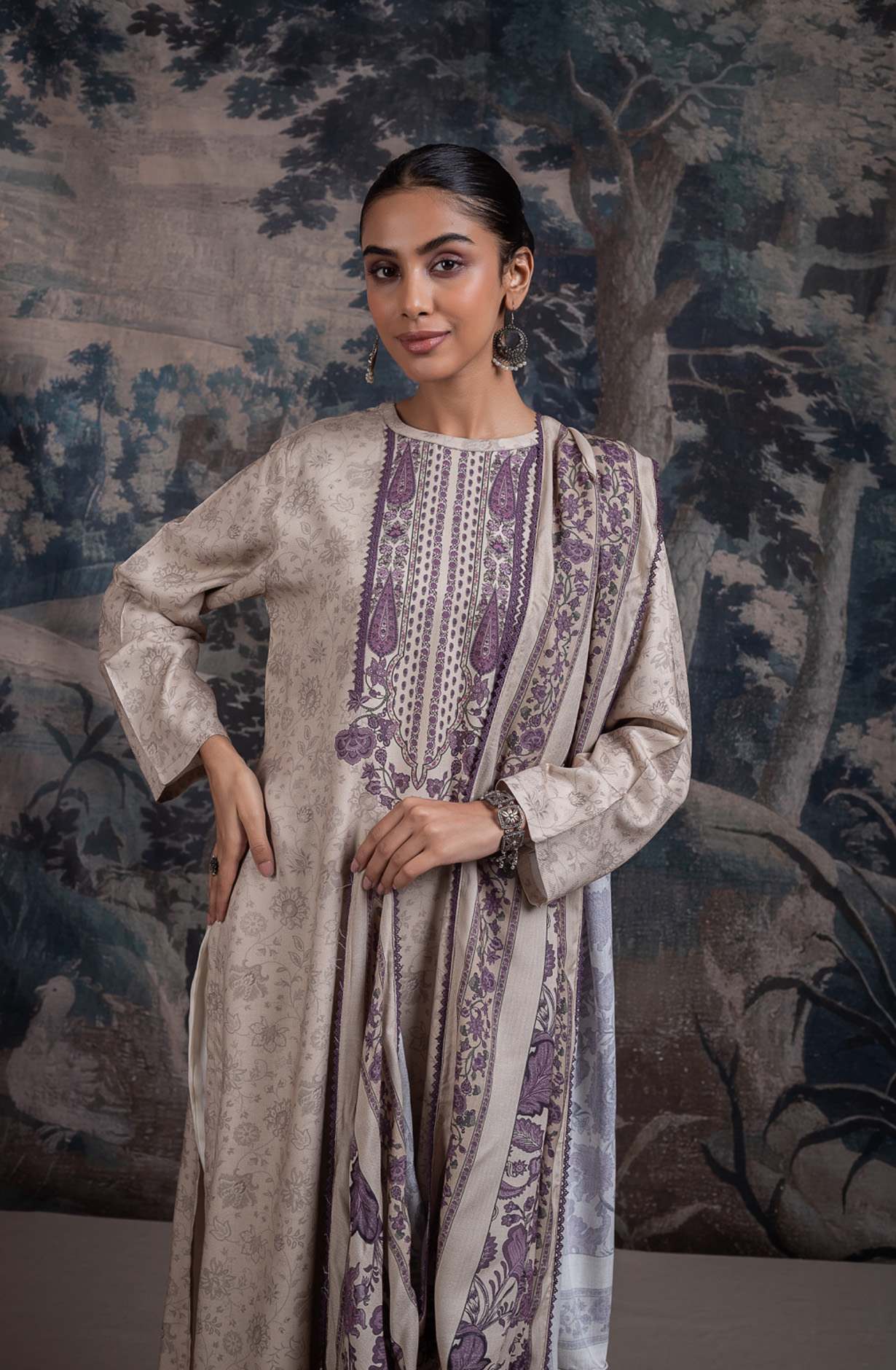 Mauve Pashmina Digital Printed Suit Set with Dupatta - RUA2125B
