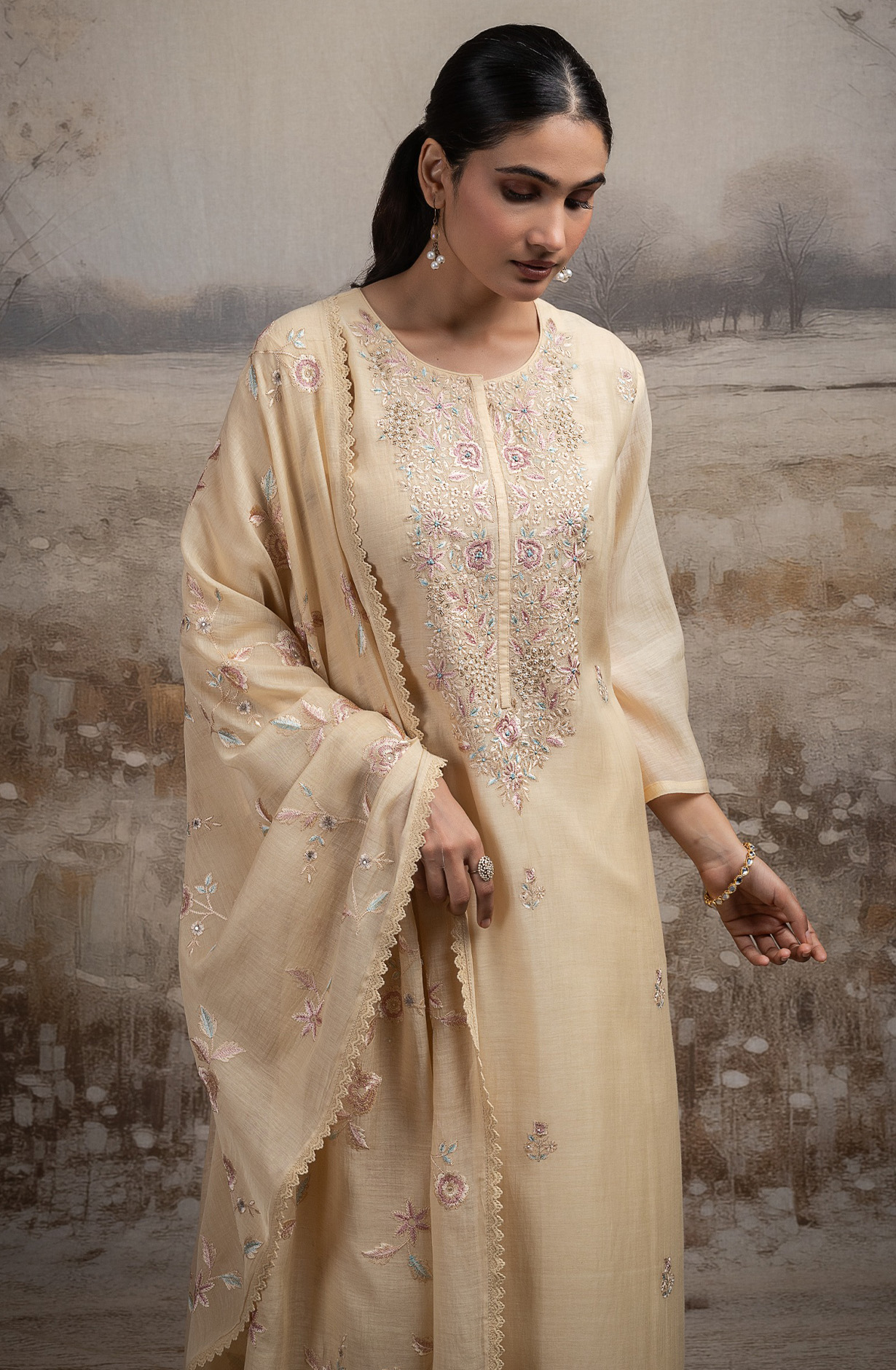 Lemon Pure mul chanderi Suit Set with Dupatta - R157-SPR2591B