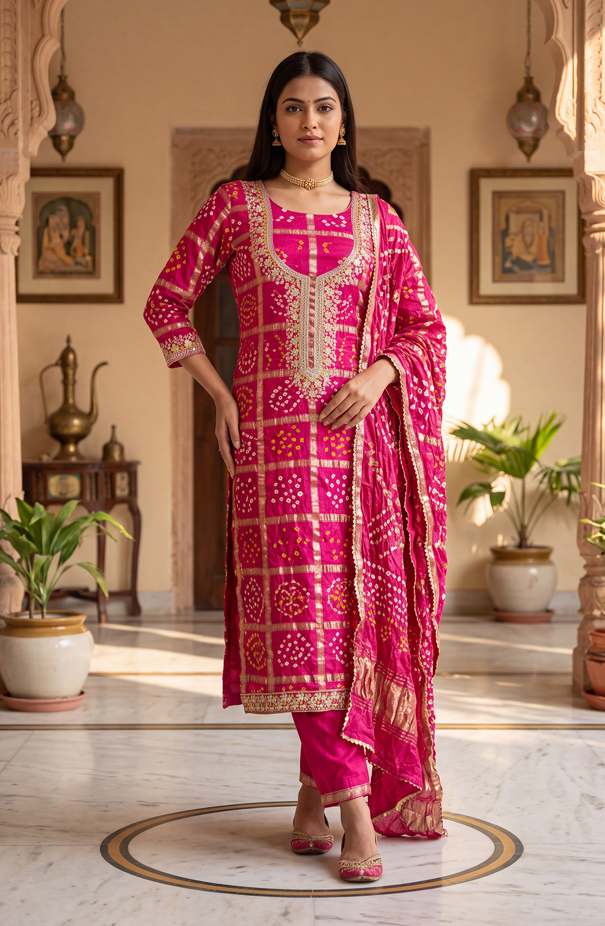 Rani Bandhani Unstitched Suit-Set with Beautiful Heavy Dupatta - 691-CH1578C