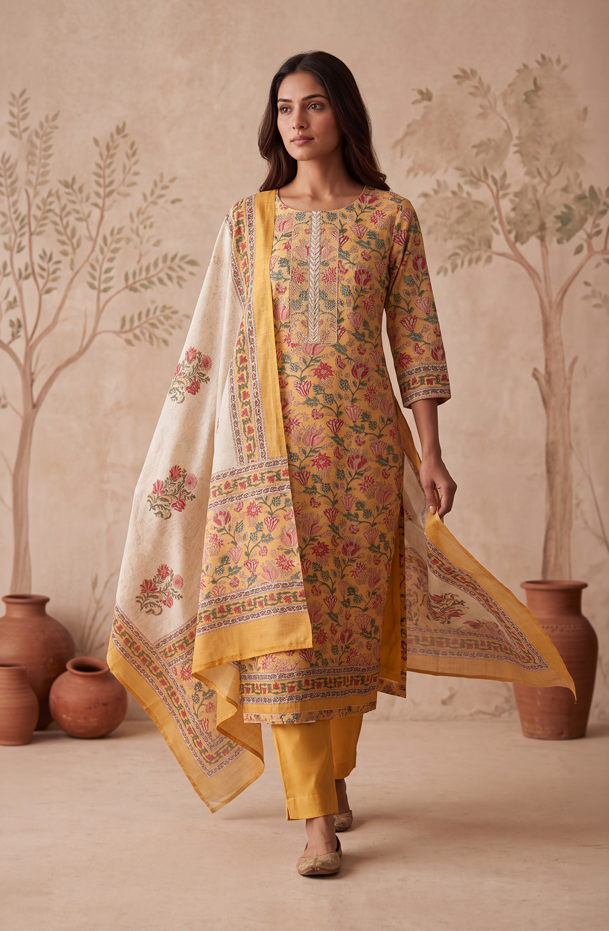 Mustard Silk Unstitched Suit Set with Beautiful Dupatta - 972-WETSL1102-3B
