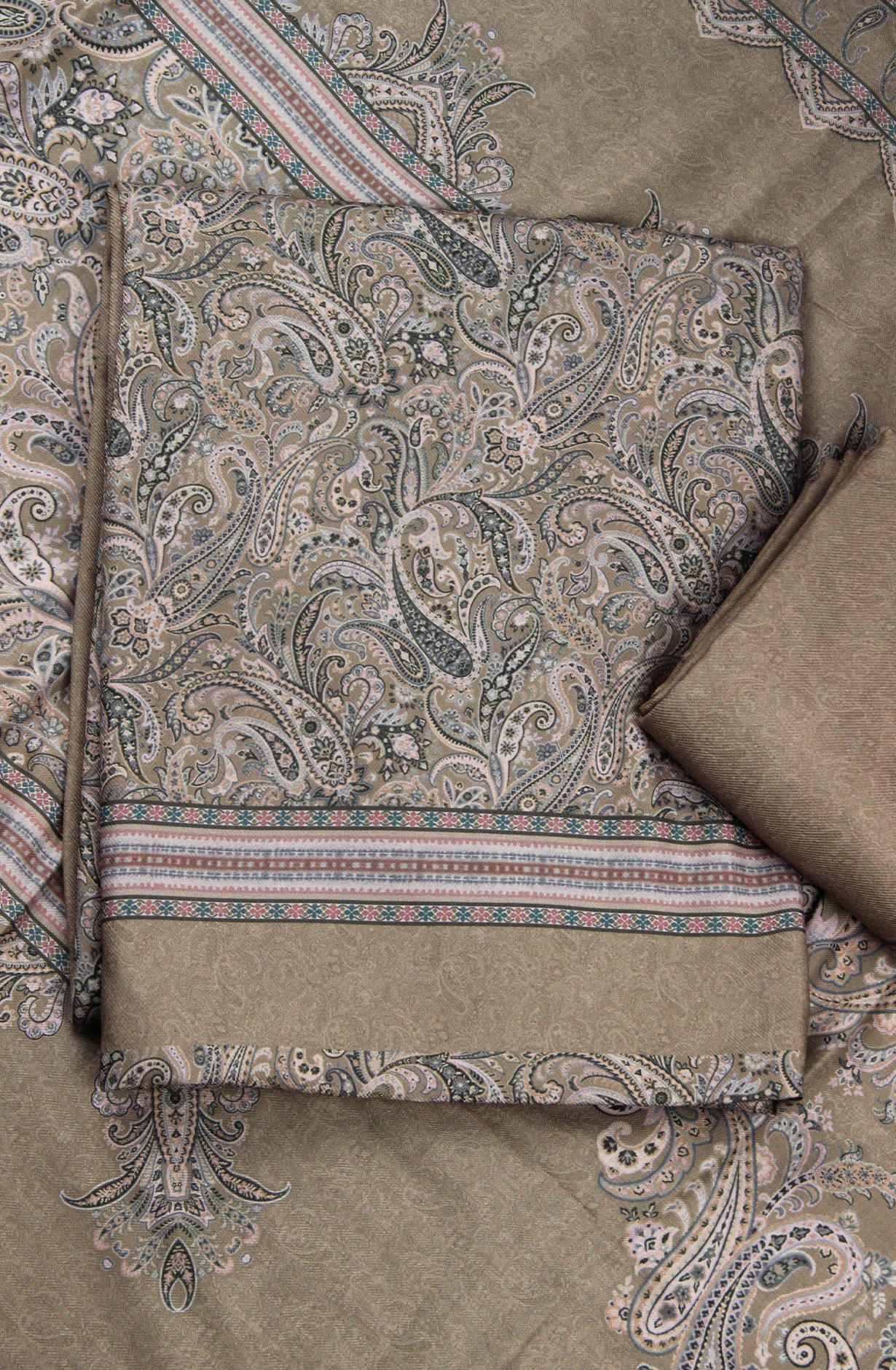 Olive Green Printed Spun Salwaar Suit with Shawl- ZAA1603D