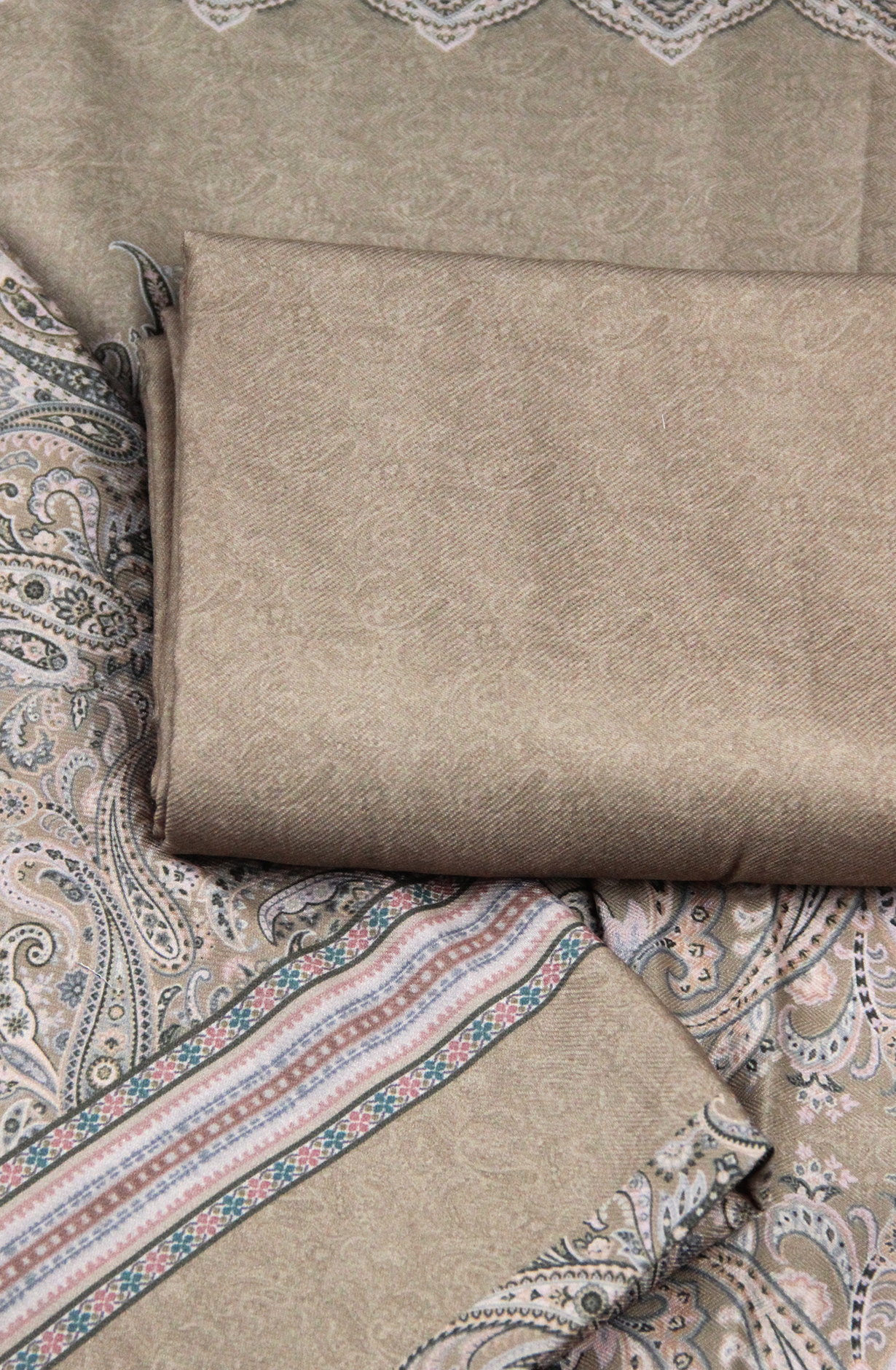 Olive Green Printed Spun Salwaar Suit with Shawl- ZAA1603D