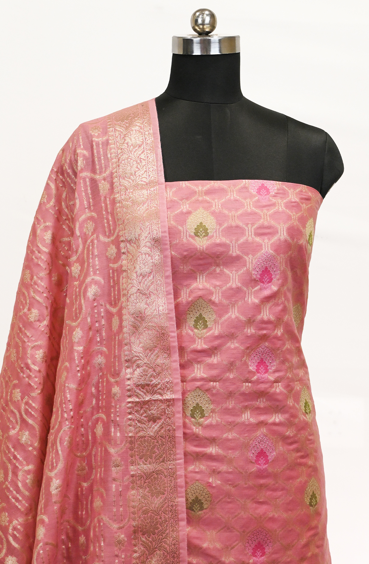 Pink Banarsi Suit Set with Dupatta - 1021-SLNYLF-2E