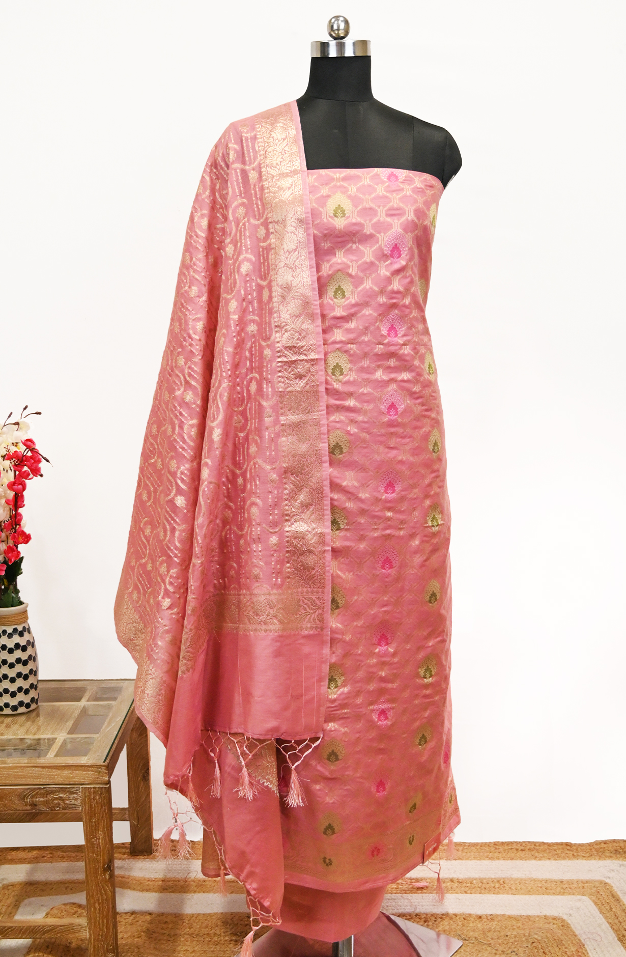 Pink Banarsi Suit Set with Dupatta - 1021-SLNYLF-2E