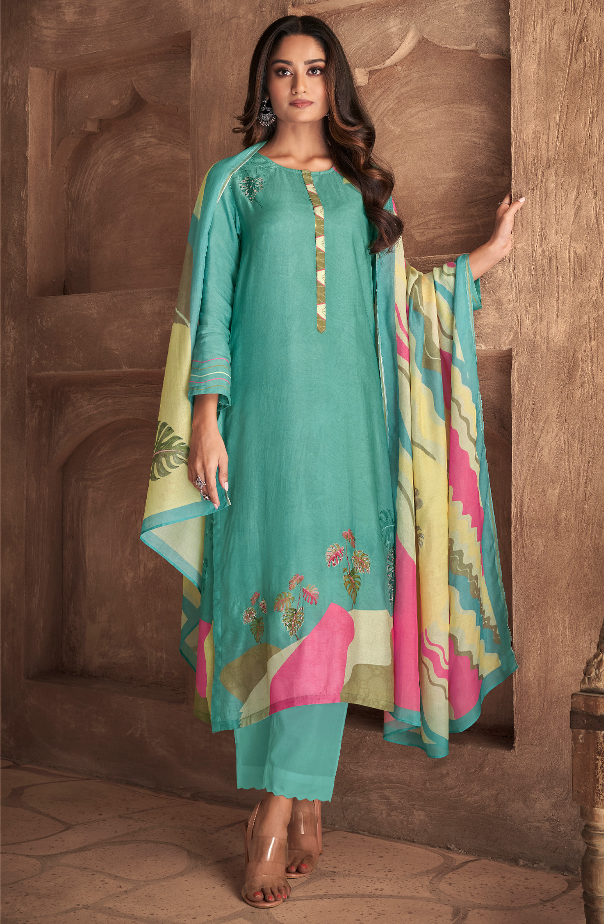 Sea Green Cotton Digital Printed Unstitched Salwar Kameez - ITR539
