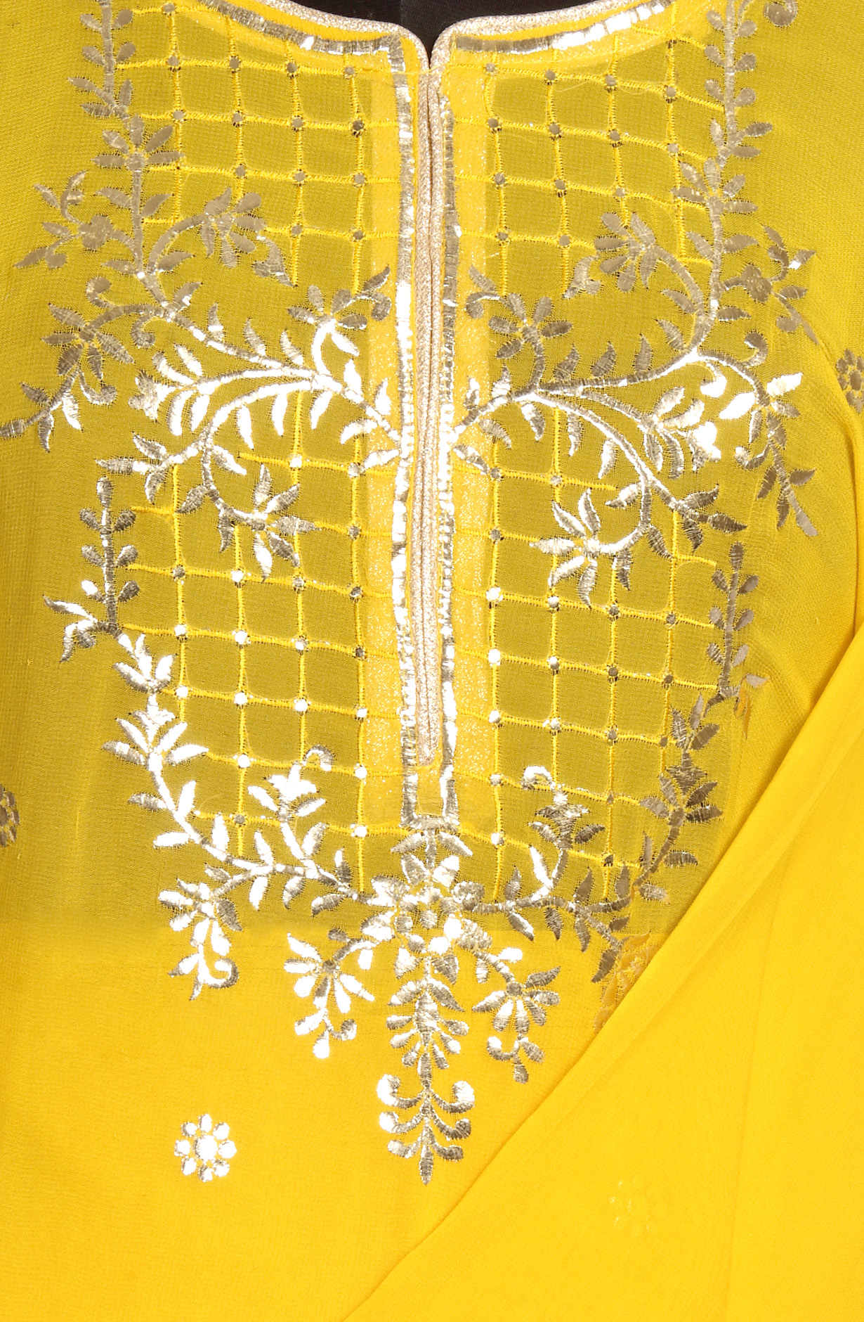 Yellow Designer Georgette Salwar Kameez with Banarasi Silk Dupatta - 908-1040