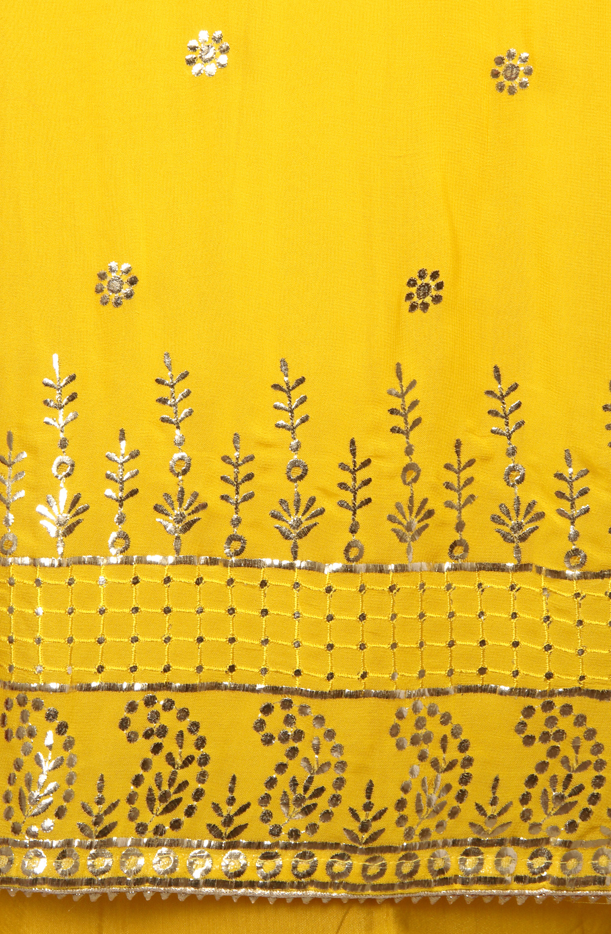 Yellow Designer Georgette Salwar Kameez with Banarasi Silk Dupatta - 908-1040