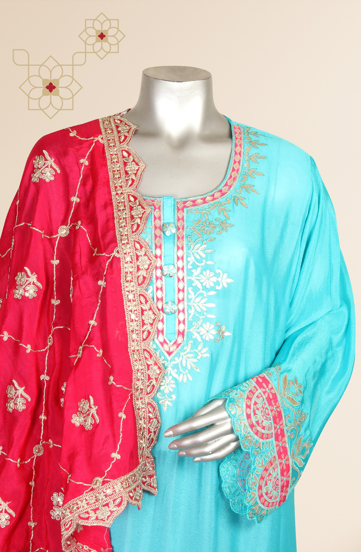 Firozi Partywear Chinon Semi-stitched Sharara Suit - 908-295