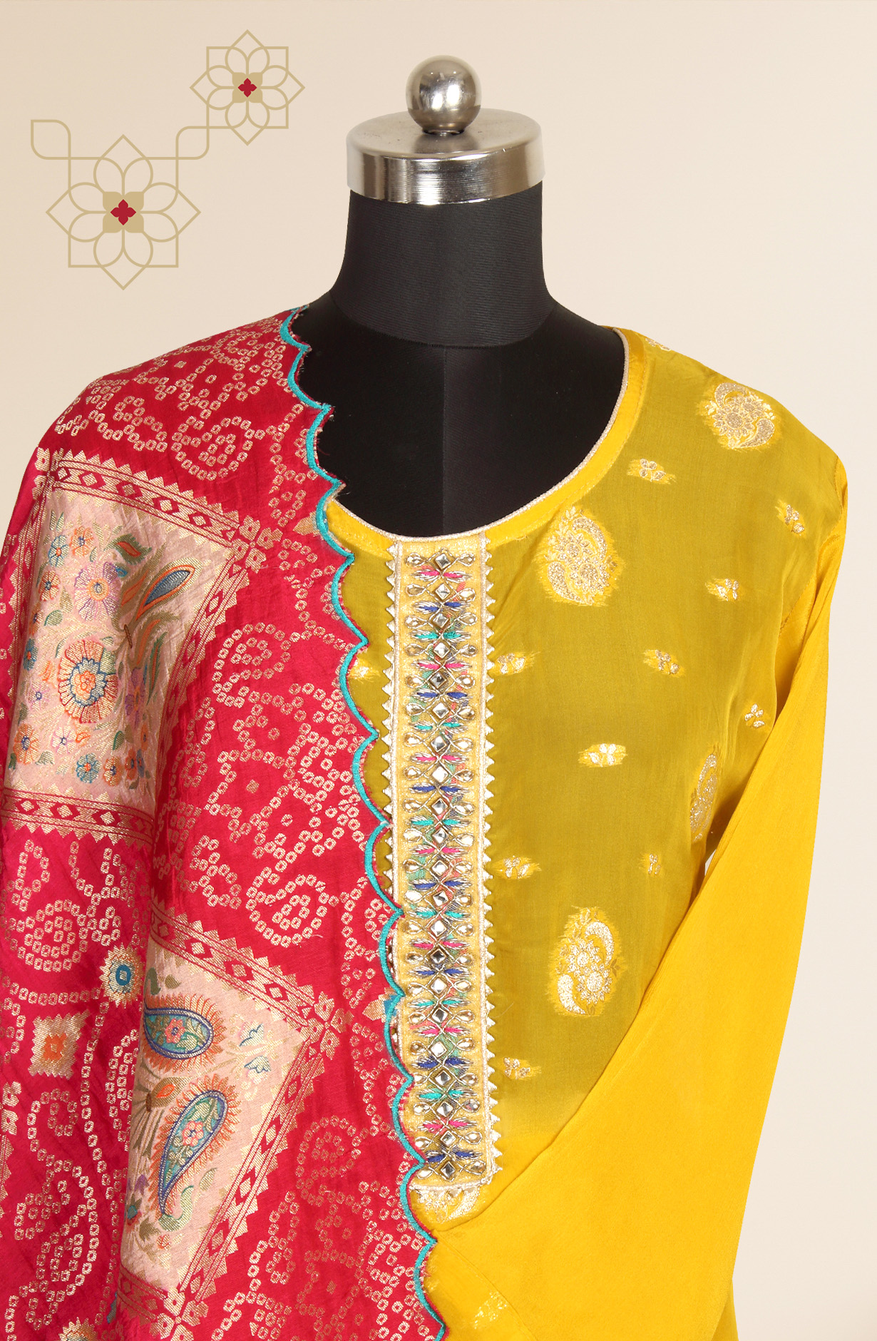 Yellow Designer Organza Semi-stitched Suit with Banarasi Silk Dupatta - 908-981