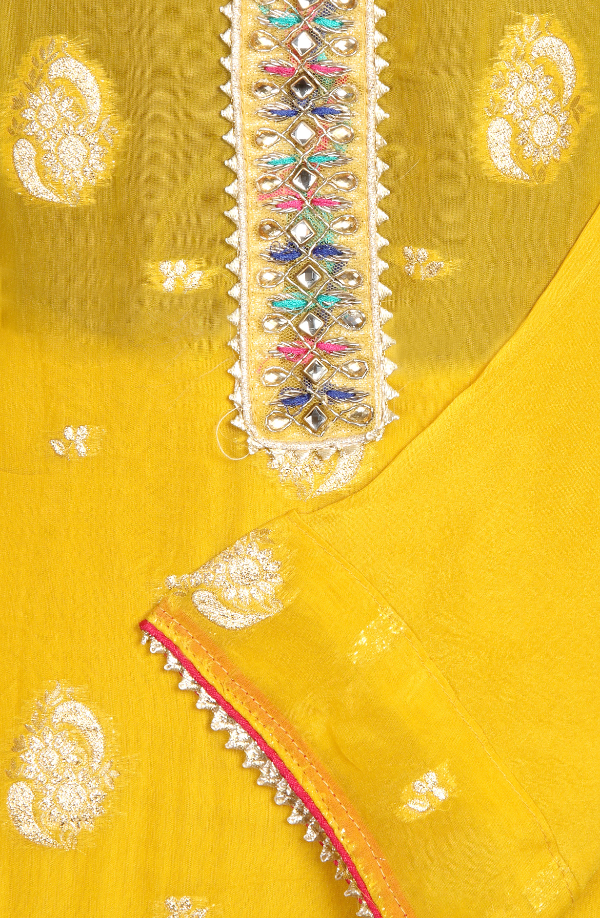 Yellow Designer Organza Semi-stitched Suit with Banarasi Silk Dupatta - 908-981