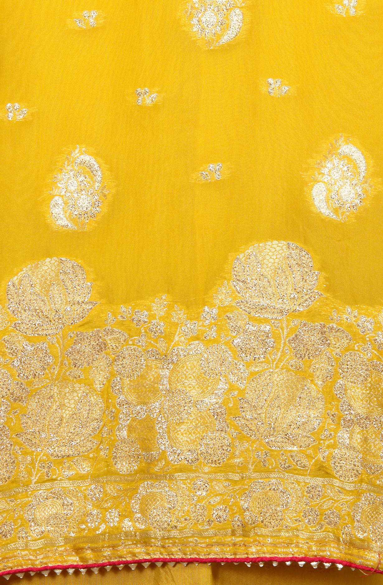 Yellow Designer Organza Semi-stitched Suit with Banarasi Silk Dupatta - 908-981