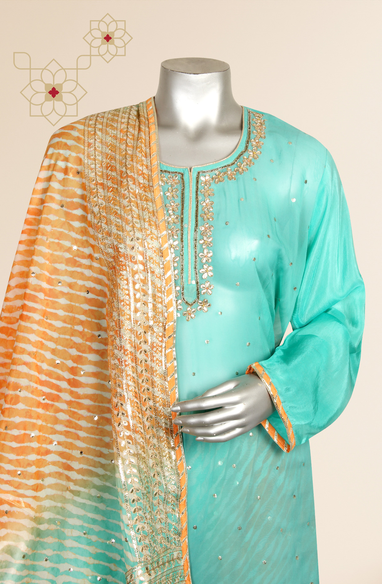 Sea Green Partywear Organza Semi-stitched Sharara Suit - 908-A82B