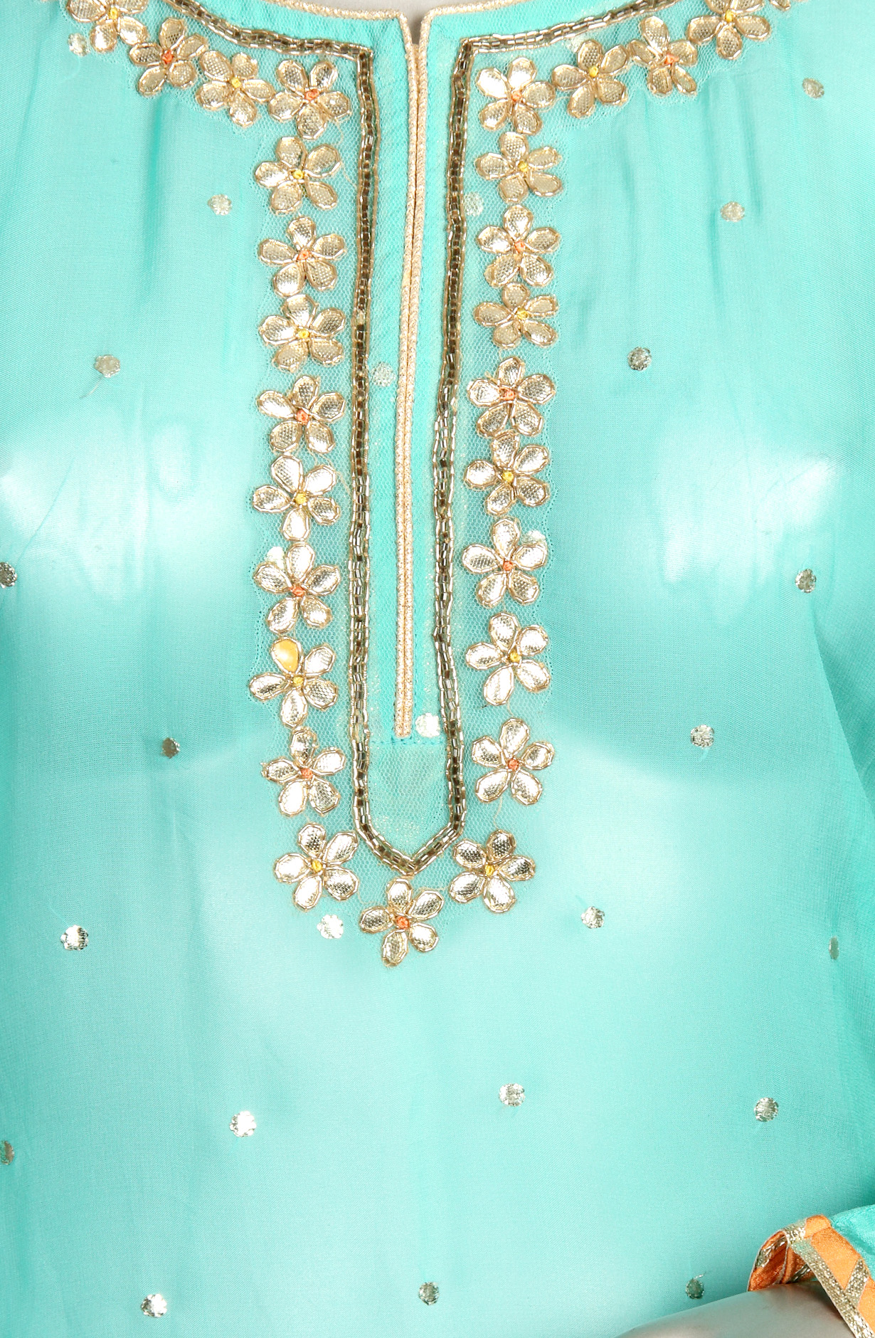 Sea Green Partywear Organza Semi-stitched Sharara Suit - 908-A82B