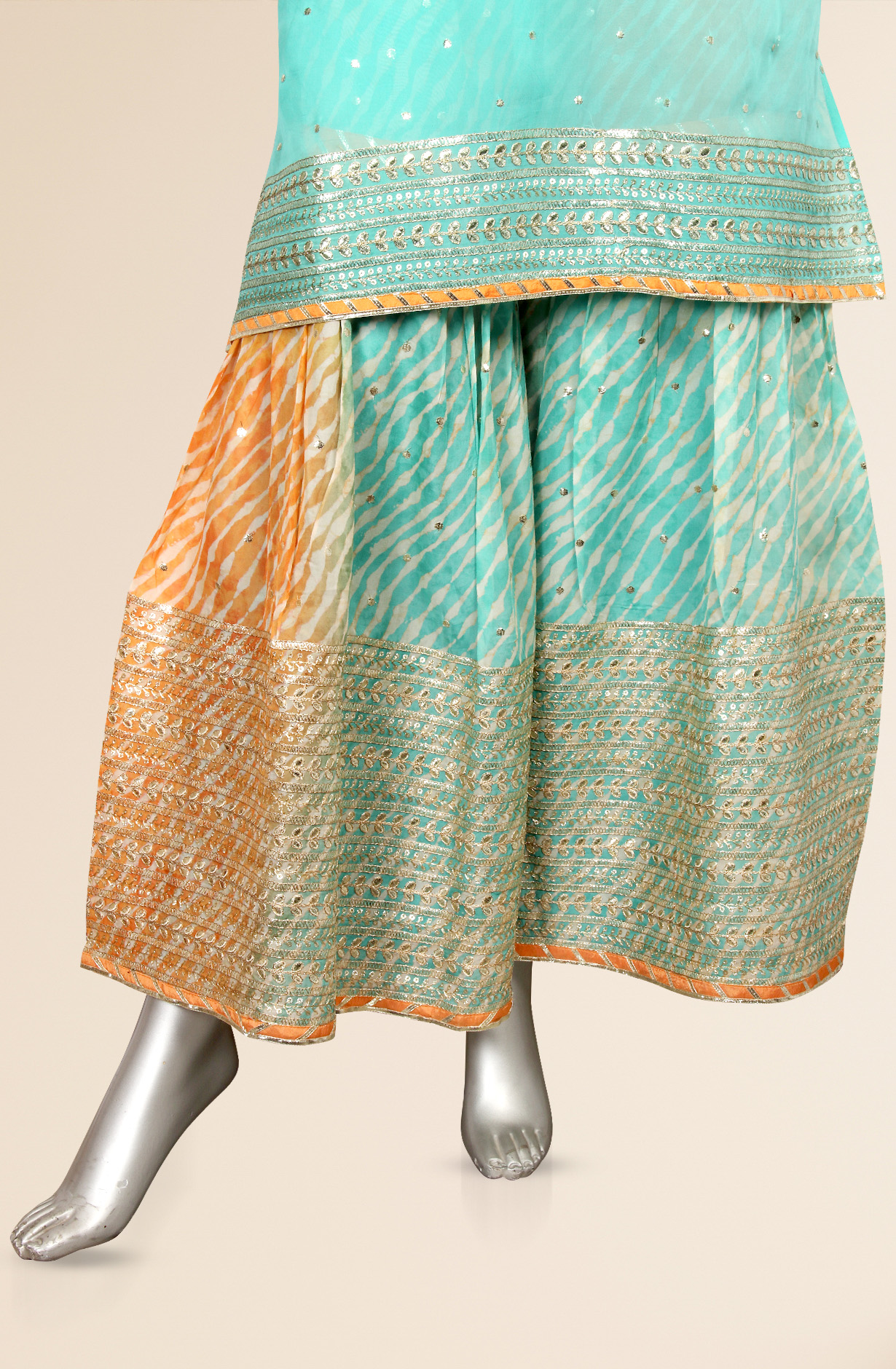 Sea Green Partywear Organza Semi-stitched Sharara Suit - 908-A82B