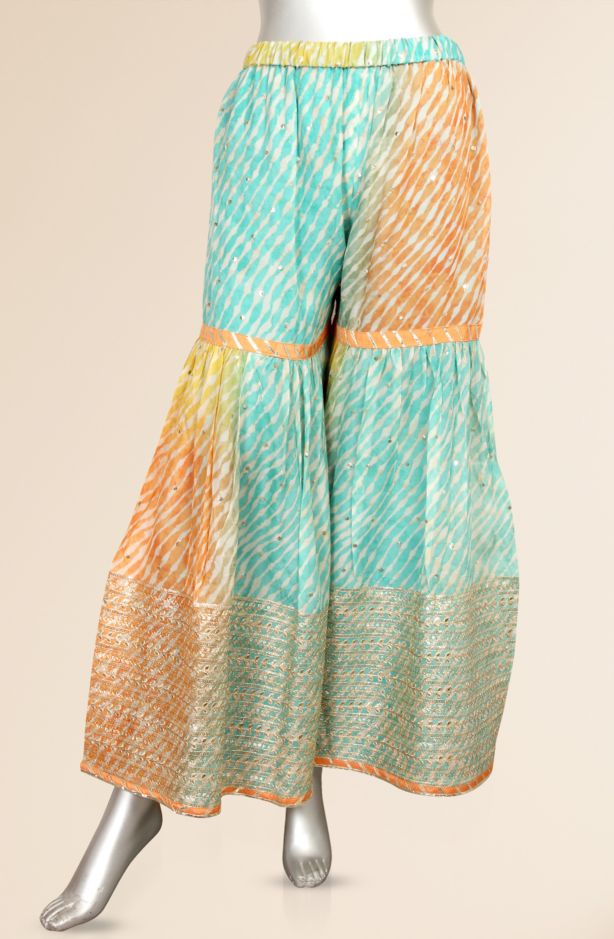 Sea Green Partywear Organza Semi-stitched Sharara Suit - 908-A82B