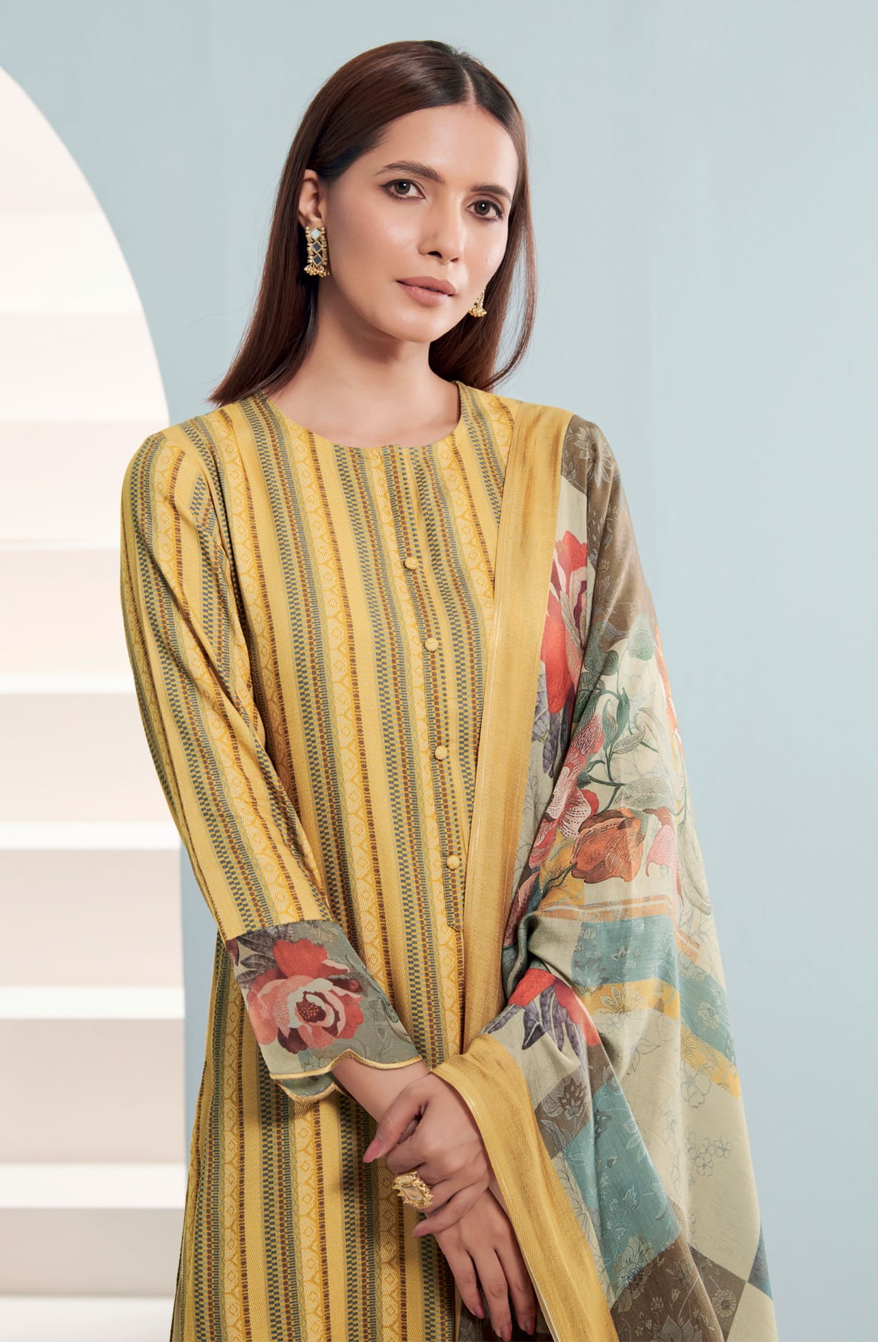 Mustard Cotton Digital Printed Salwar Dress Material - LAK5520