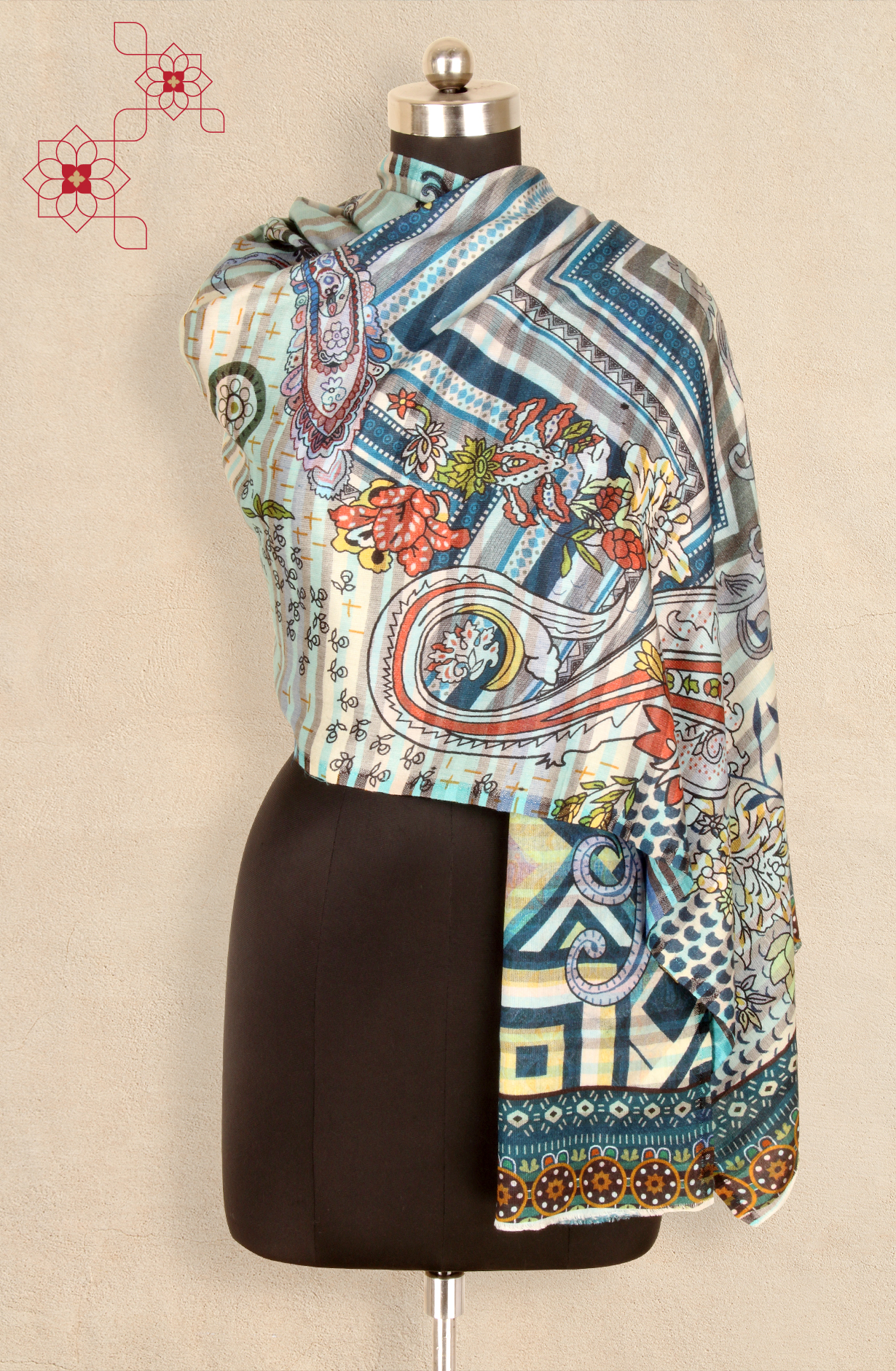 Multi-color Digital Print Woolen Stole - 91060560