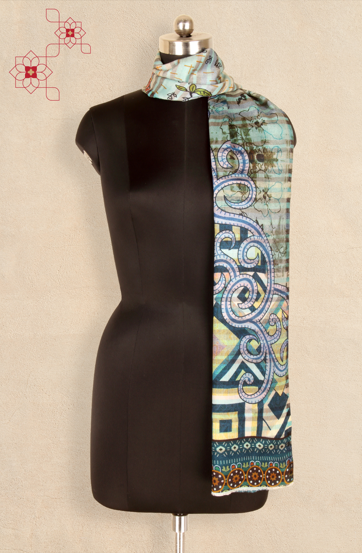 Multi-color Digital Print Woolen Stole - 91060560