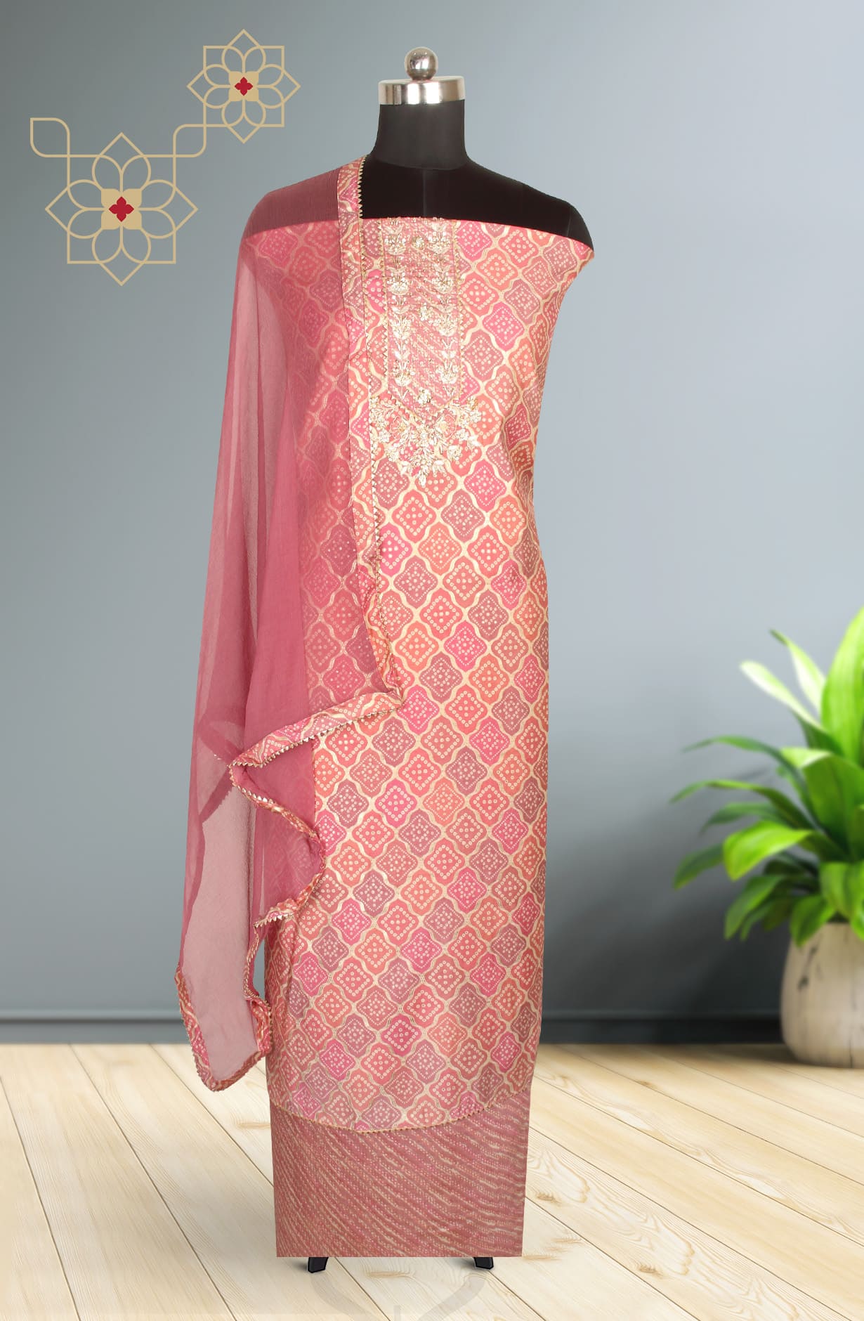 Mauve Modal Silk Unstitched Salwar Kameez Suit-set - 912-AC18897