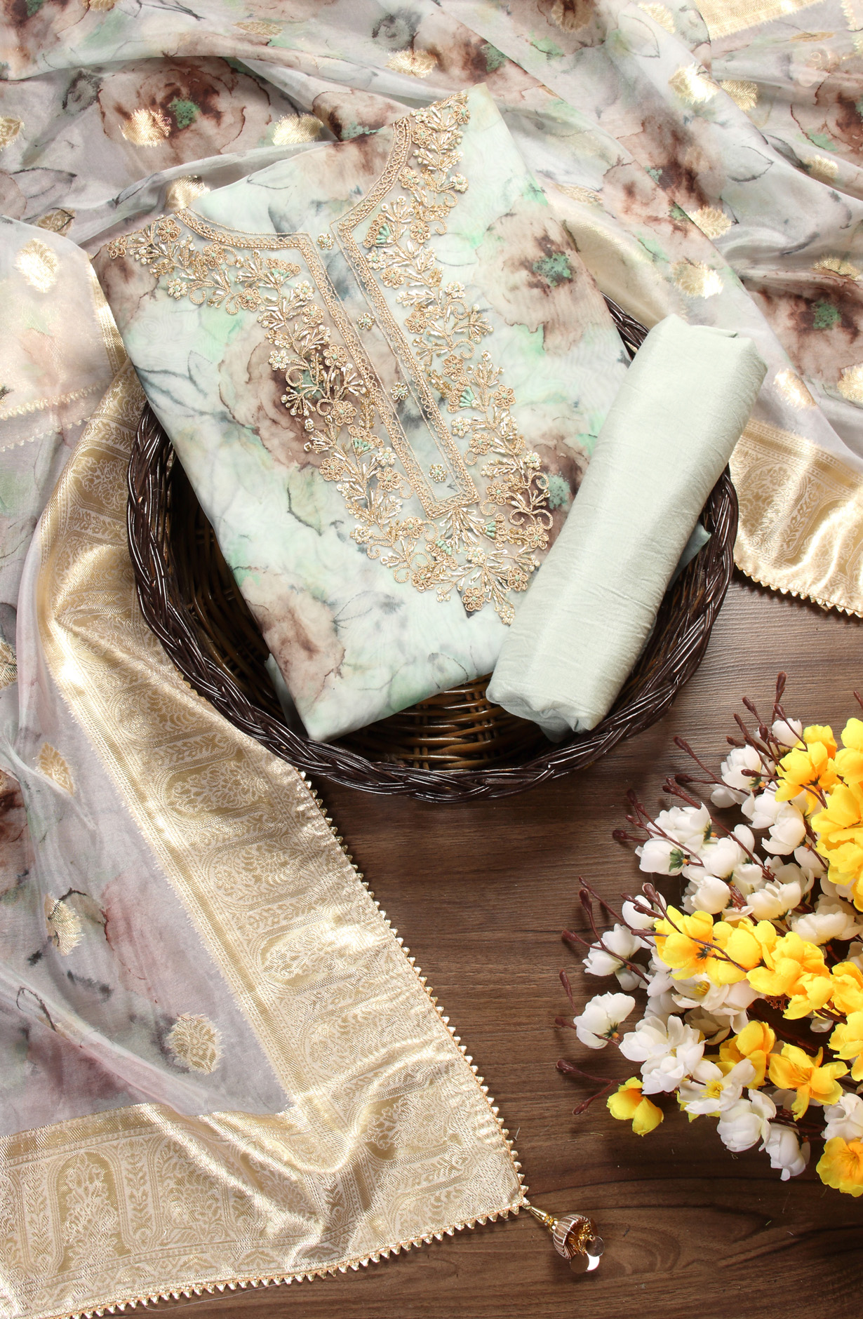 Sea Green Designer Partywear Organza Salwar Kameez - 912-AC18945