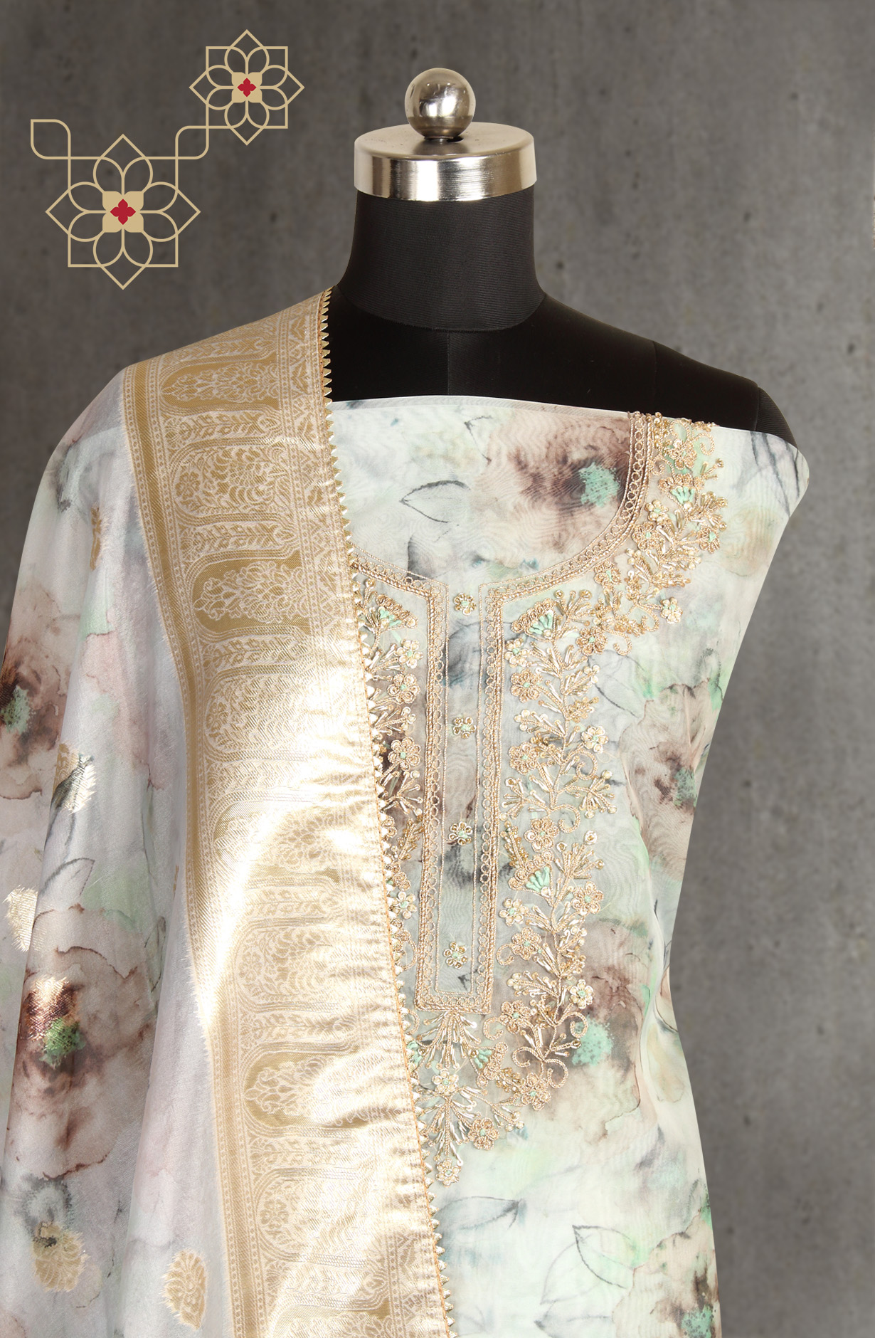 Sea Green Designer Partywear Organza Salwar Kameez - 912-AC18945