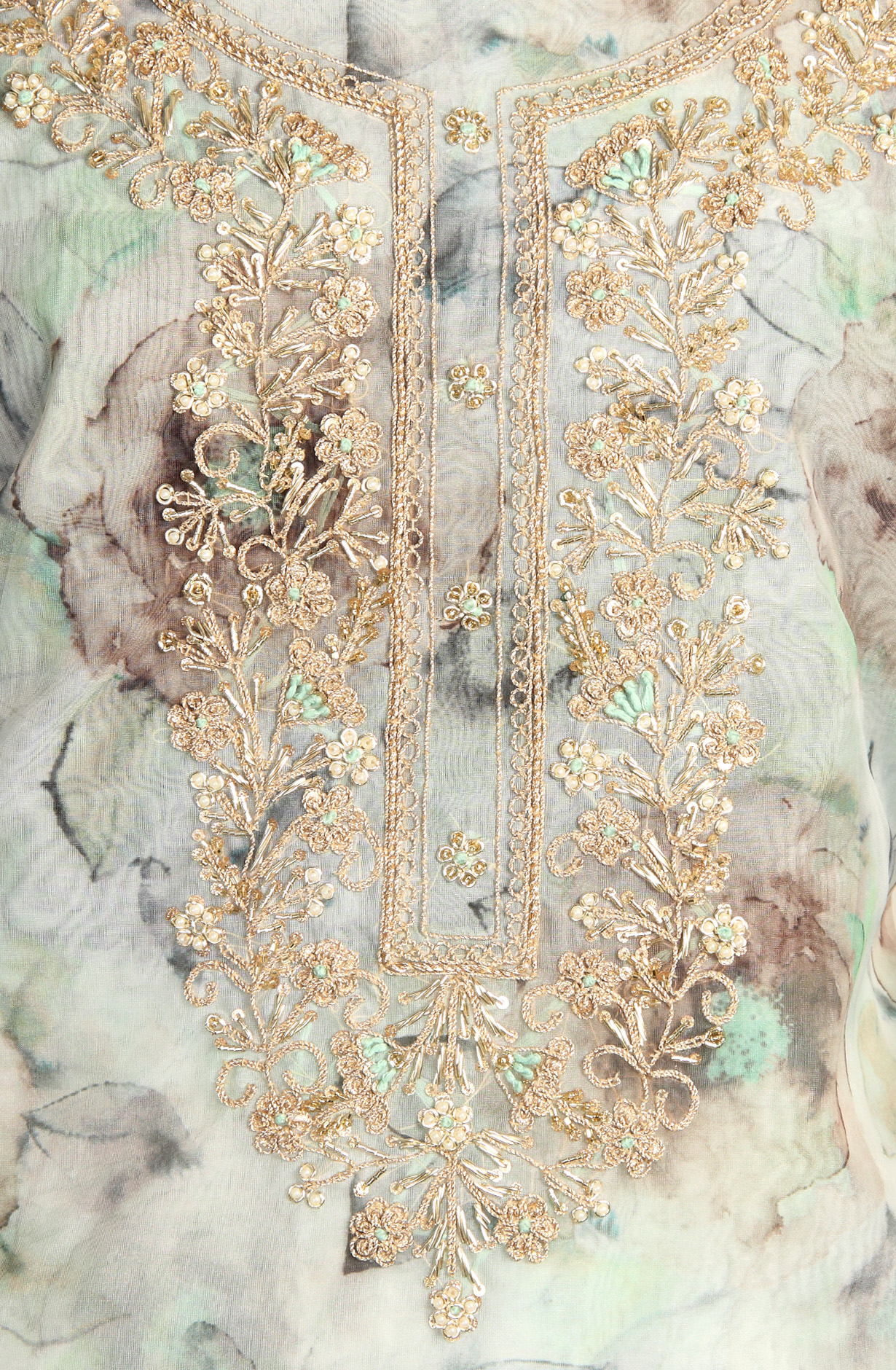 Sea Green Designer Partywear Organza Salwar Kameez - 912-AC18945